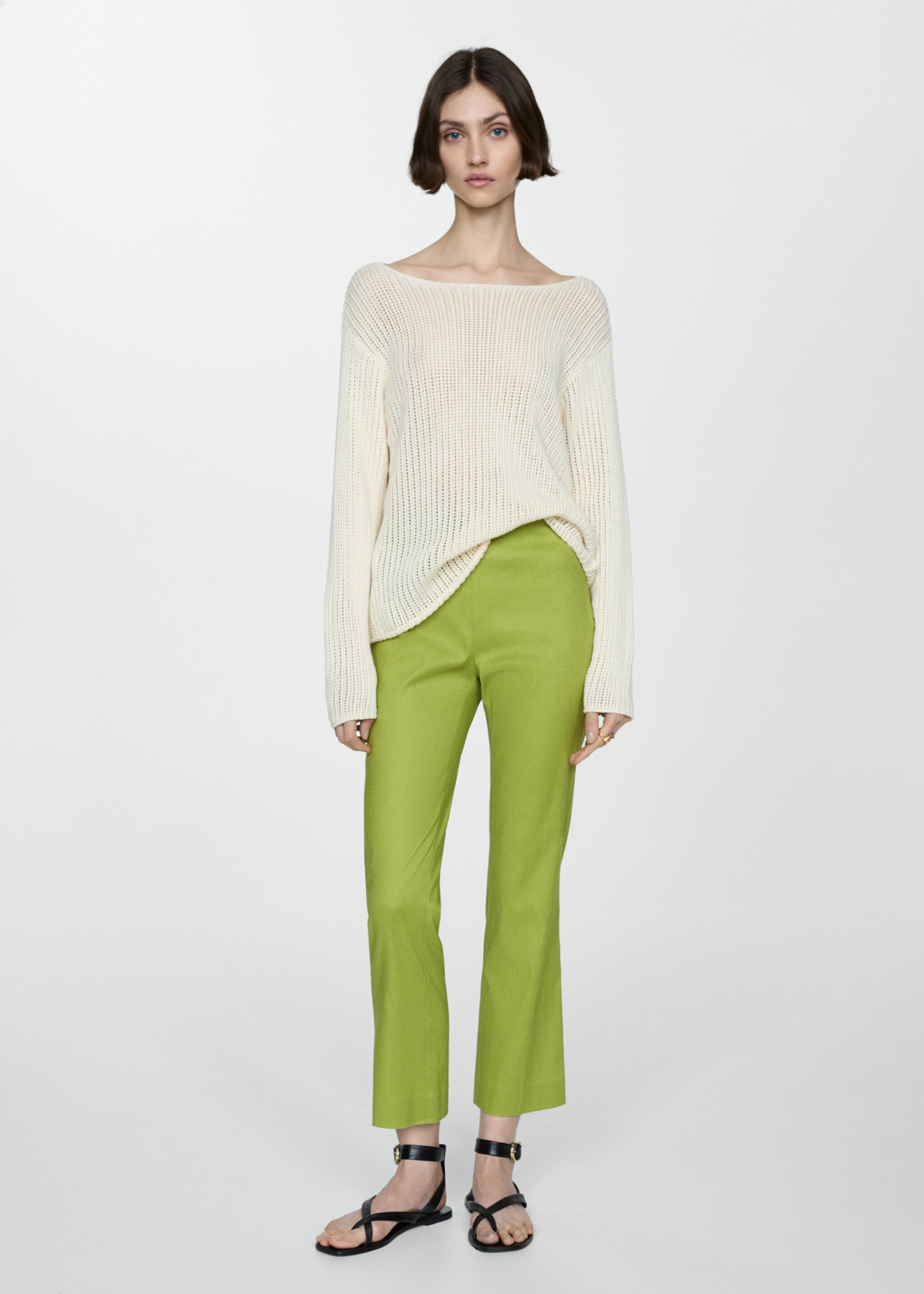Pantalon flare lin - Plan général, Vert. Ref: 67037125-00.