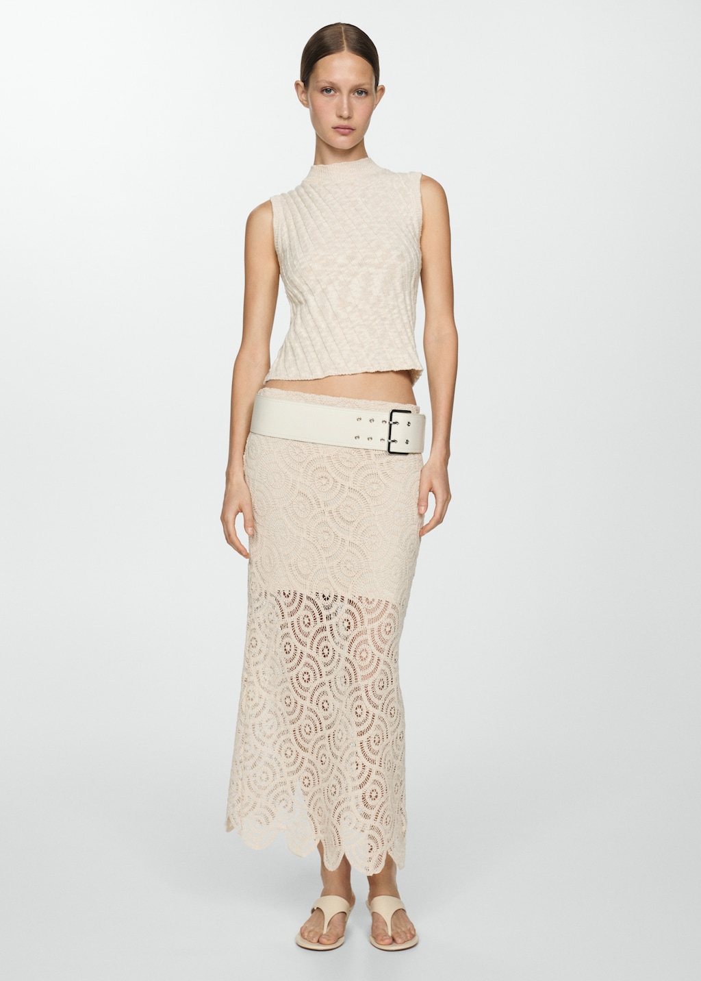 Rib-knit top with perkins neck - Women | MANGO OUTLET USA