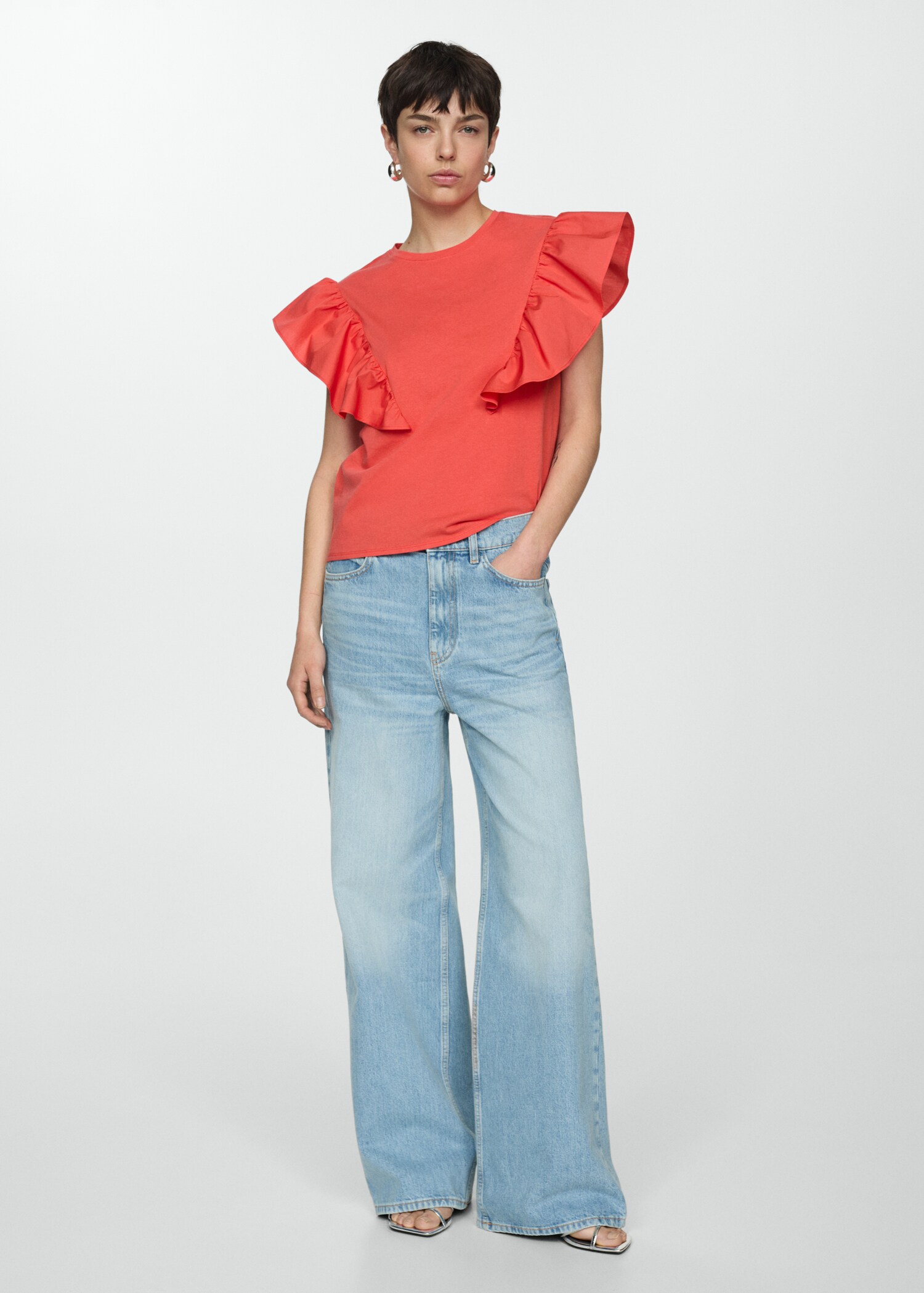 100% cotton t-shirt with ruffles - General plane