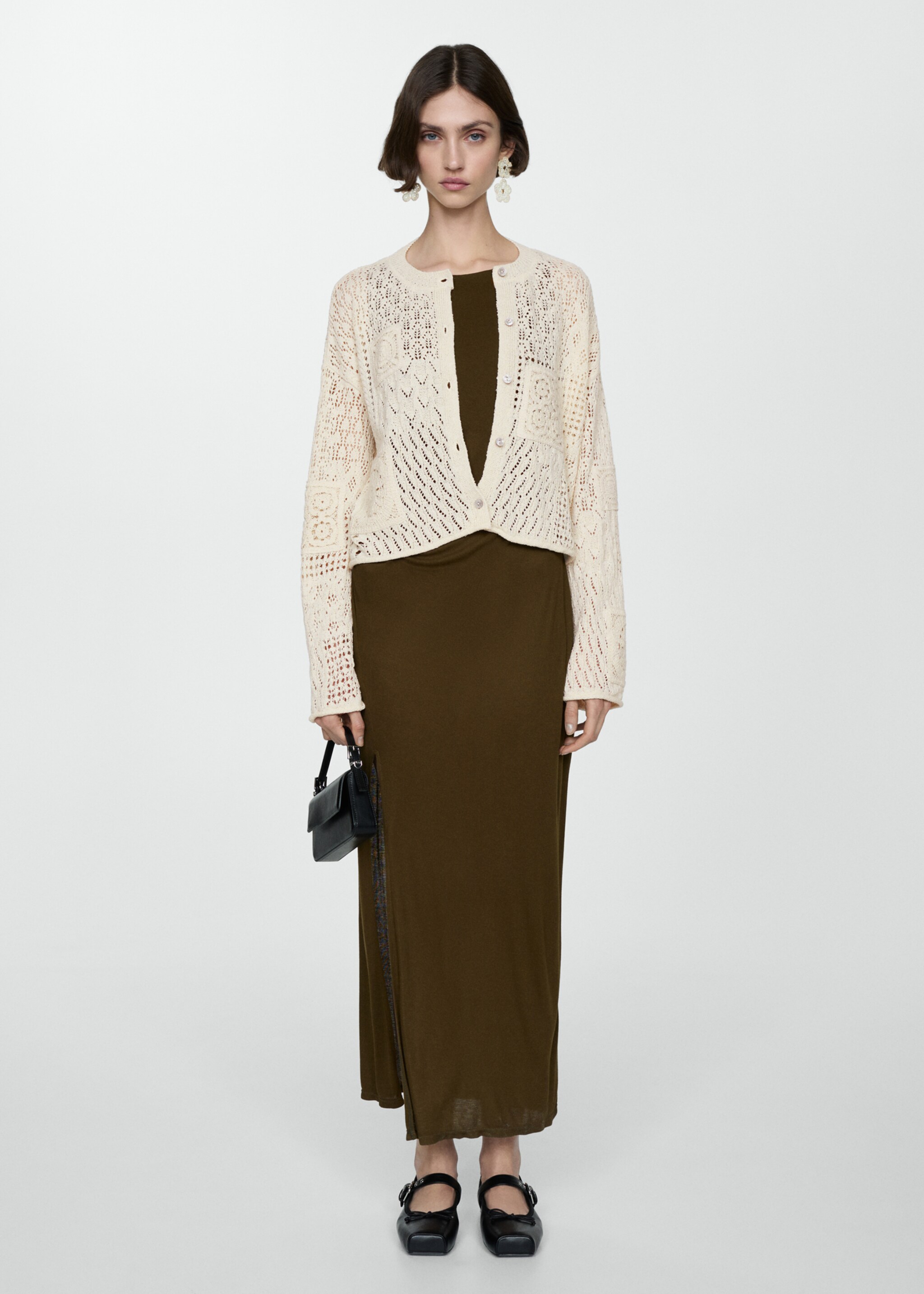 Geknöpfter Cardigan mit Lochmuster - Allgemeine Ansicht
