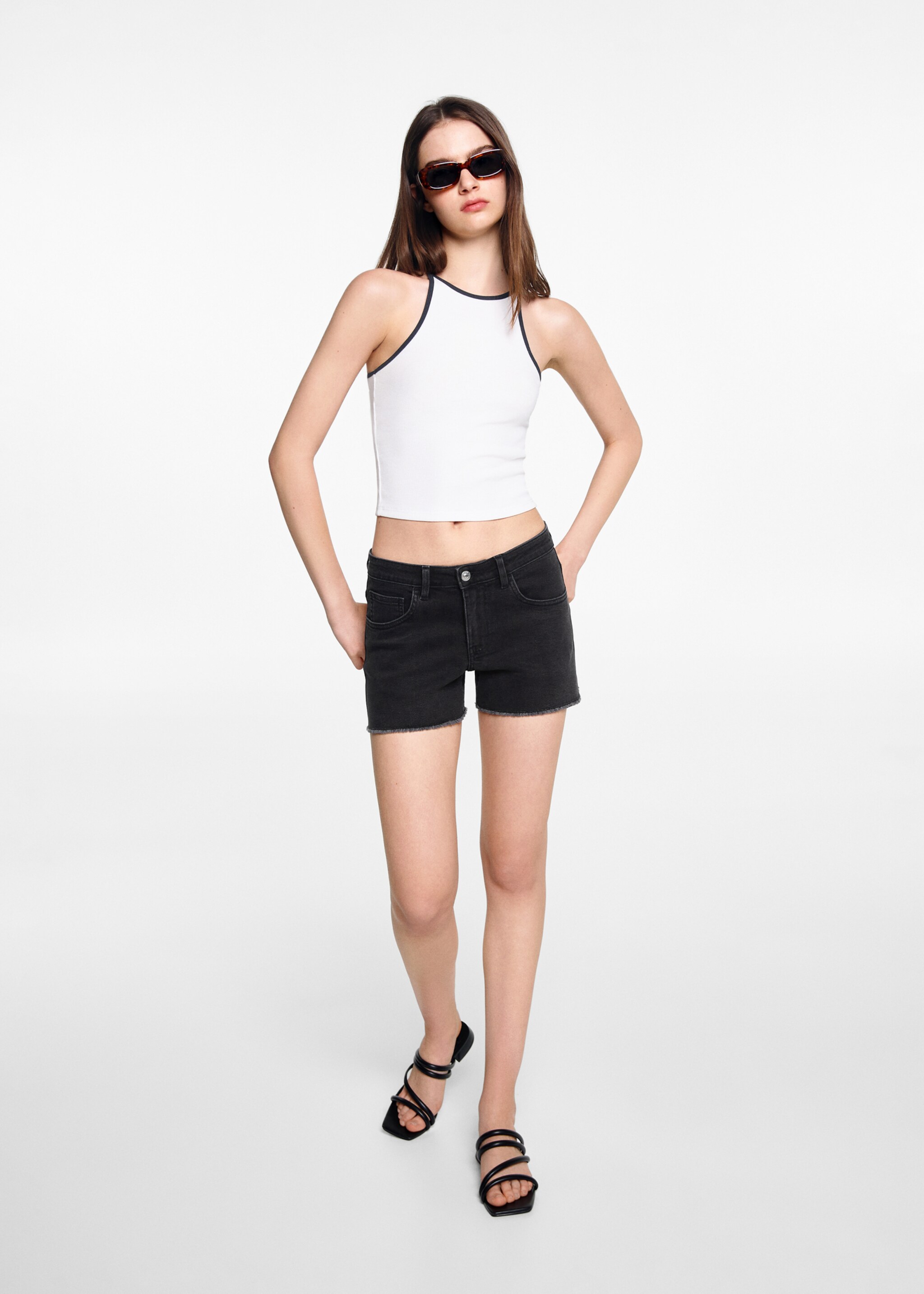 Medium-waist denim shorts - General plane, Black denim. Ref: 67037719-00.