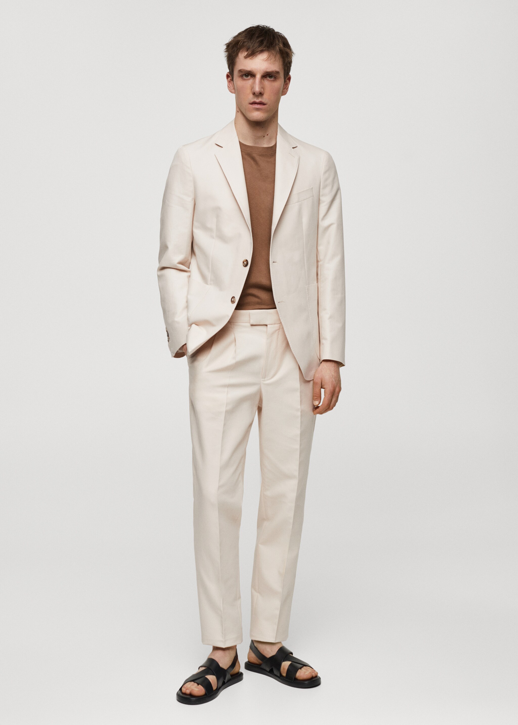 Marynarka garniturowa slim fit z 100% bawełny - Plan ogólny, Kremowy / écru. Ref: 67038269-00.