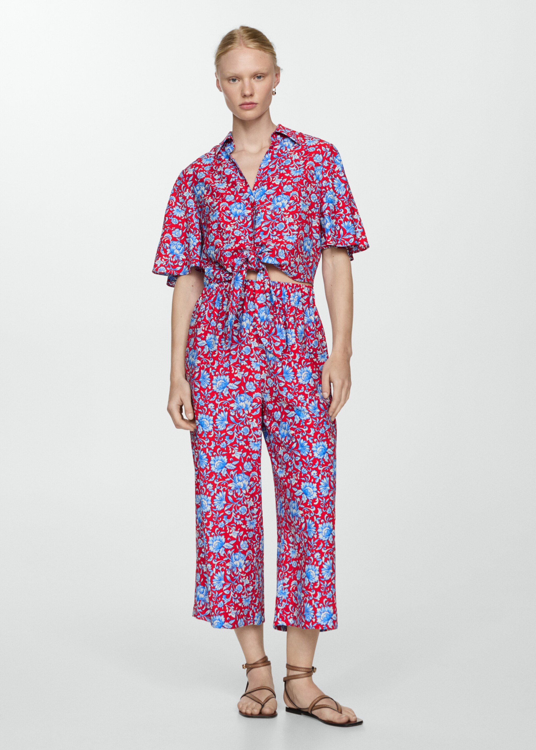 Pantalon style jupe-culotte imprimé fleuri - Plan général