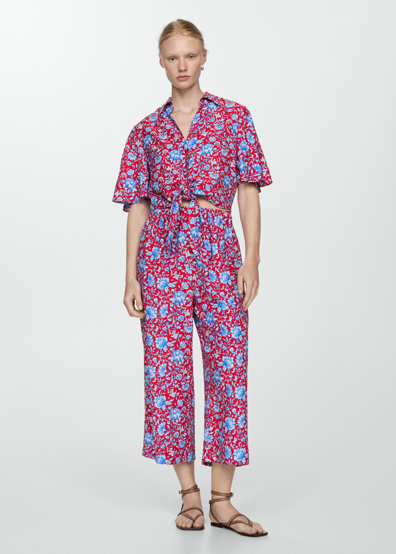Pantalon style jupe-culotte imprimé fleuri - Plan général