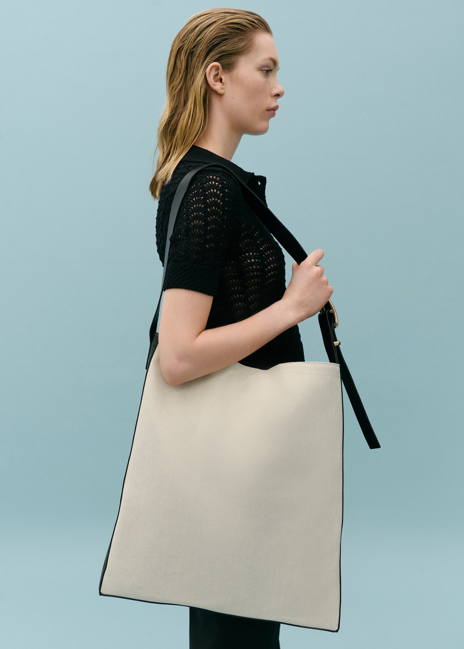 Canvas-Maxi-Tasche mit Lederkontrastdetails - Allgemeine Ansicht