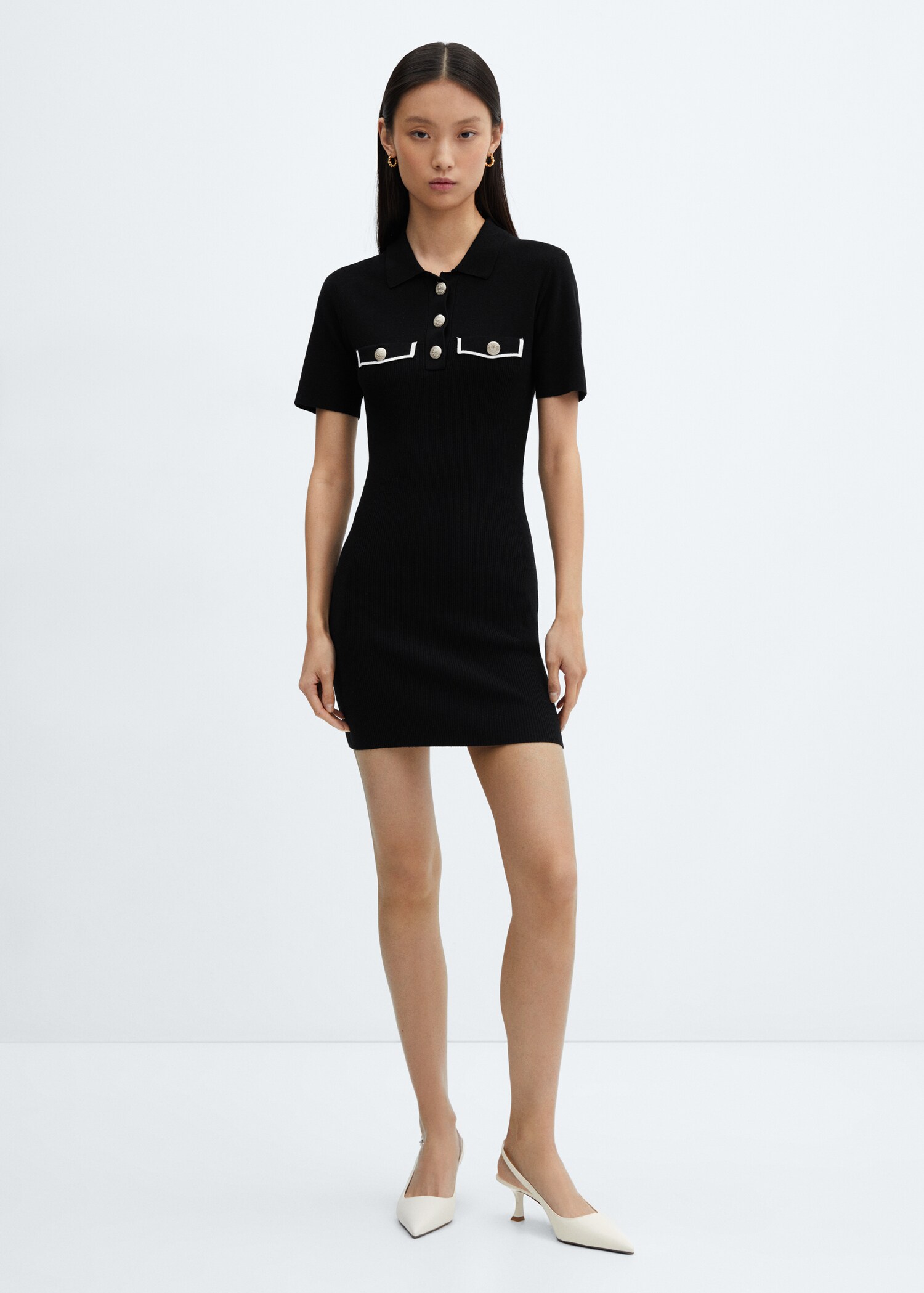 Knitted dress with polo neck - General plane