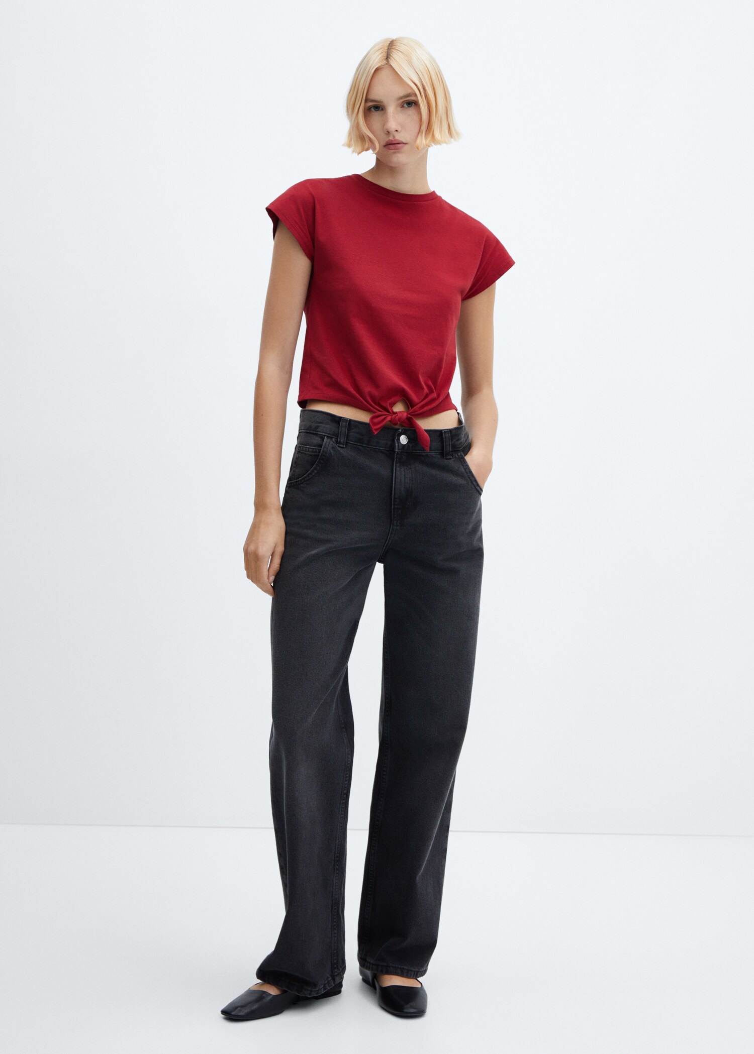 Baumwoll-T-Shirt mit Knotendetail - Allgemeine Ansicht