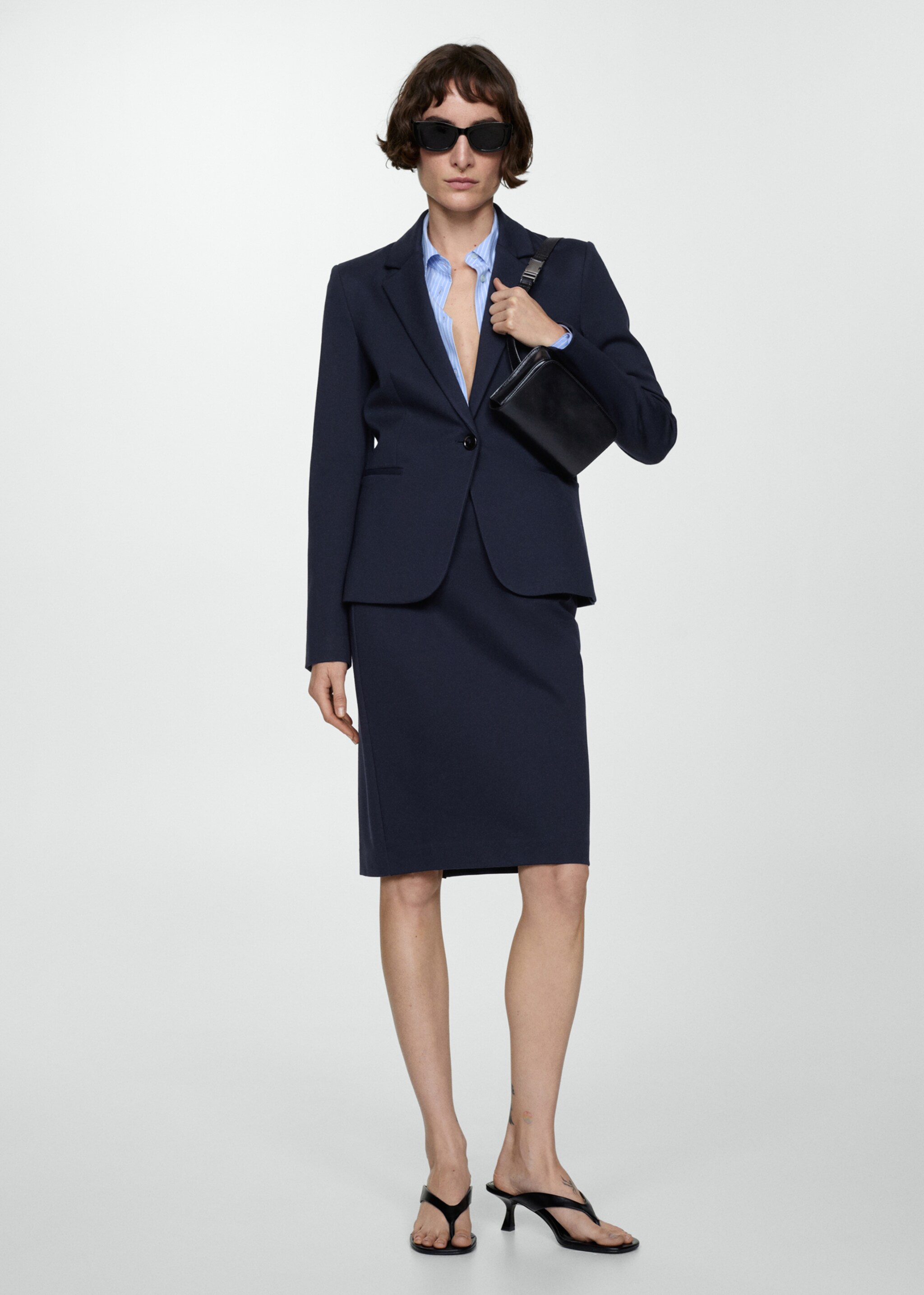 Blazer cintré maille point de Rome - Plan général, Bleu marine foncé. Ref: 67040485-00.