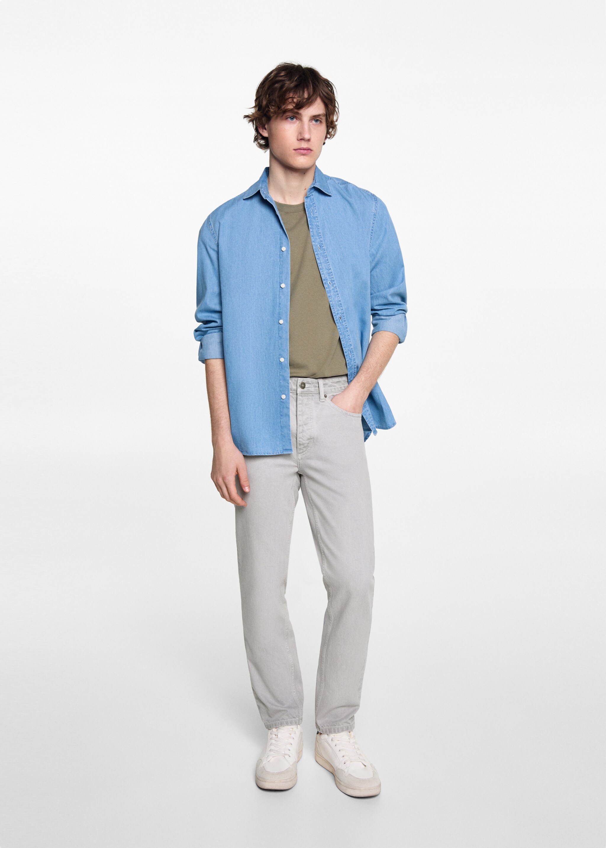 Regular-fit cotton trousers - General plane, Grey. Ref: 67040675-00.