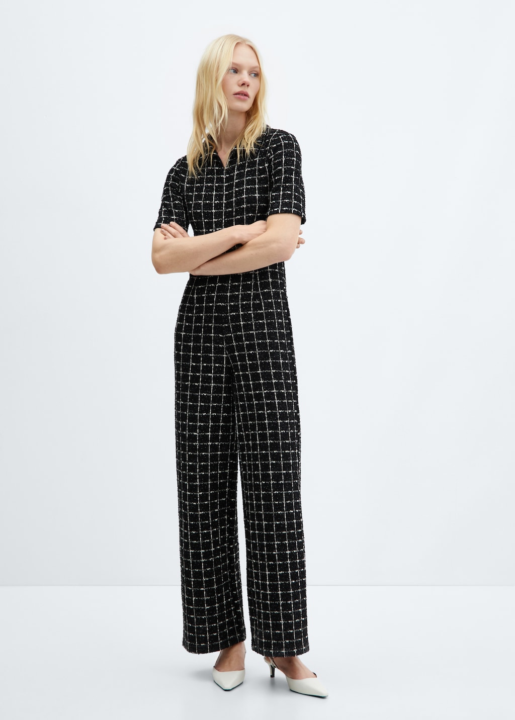Short-sleeved tweed jumpsuit - Women | MANGO OUTLET USA