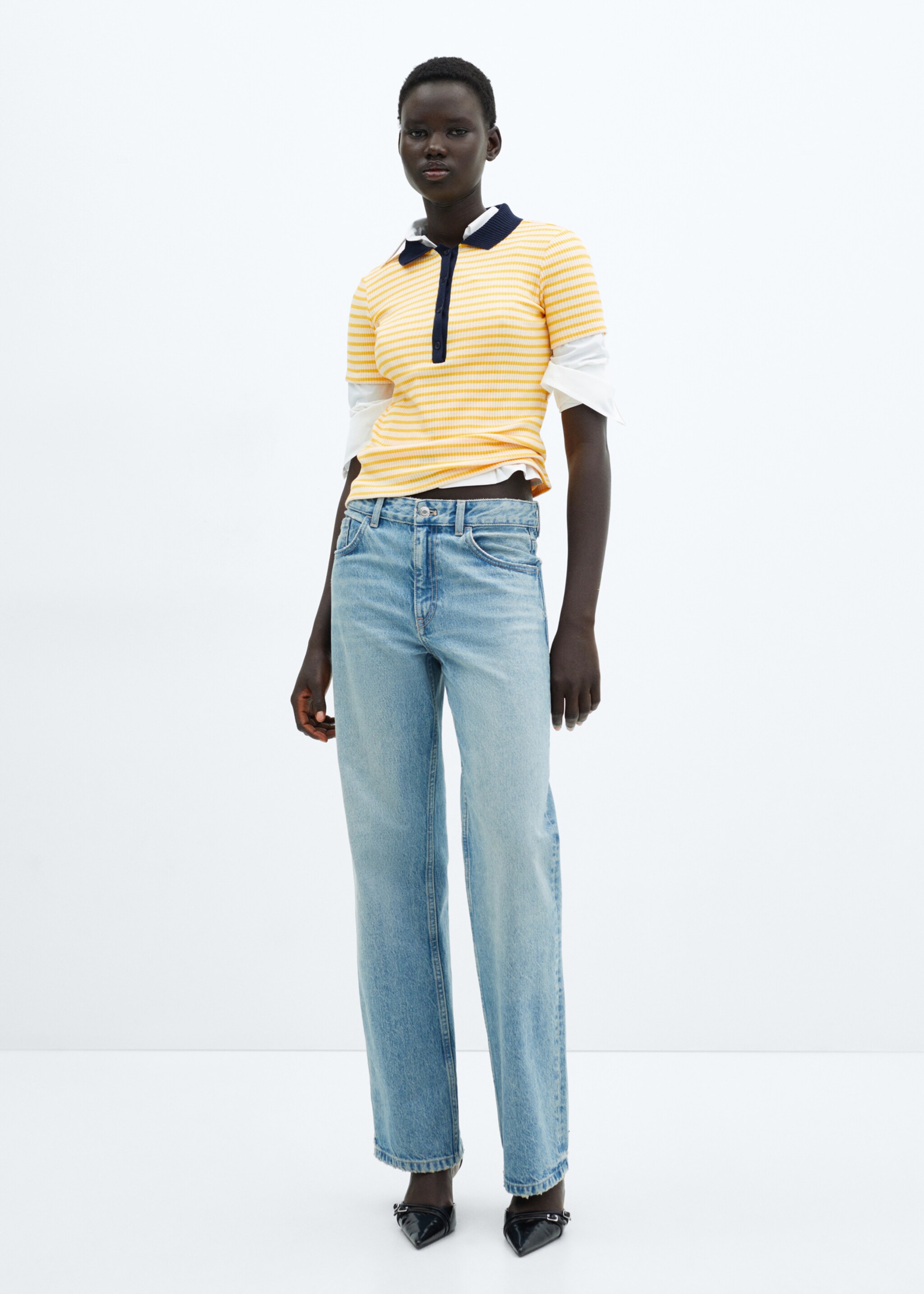 Short-sleeved striped polo shirt - General plane, Pastel Yellow. Ref: 67045757-00.