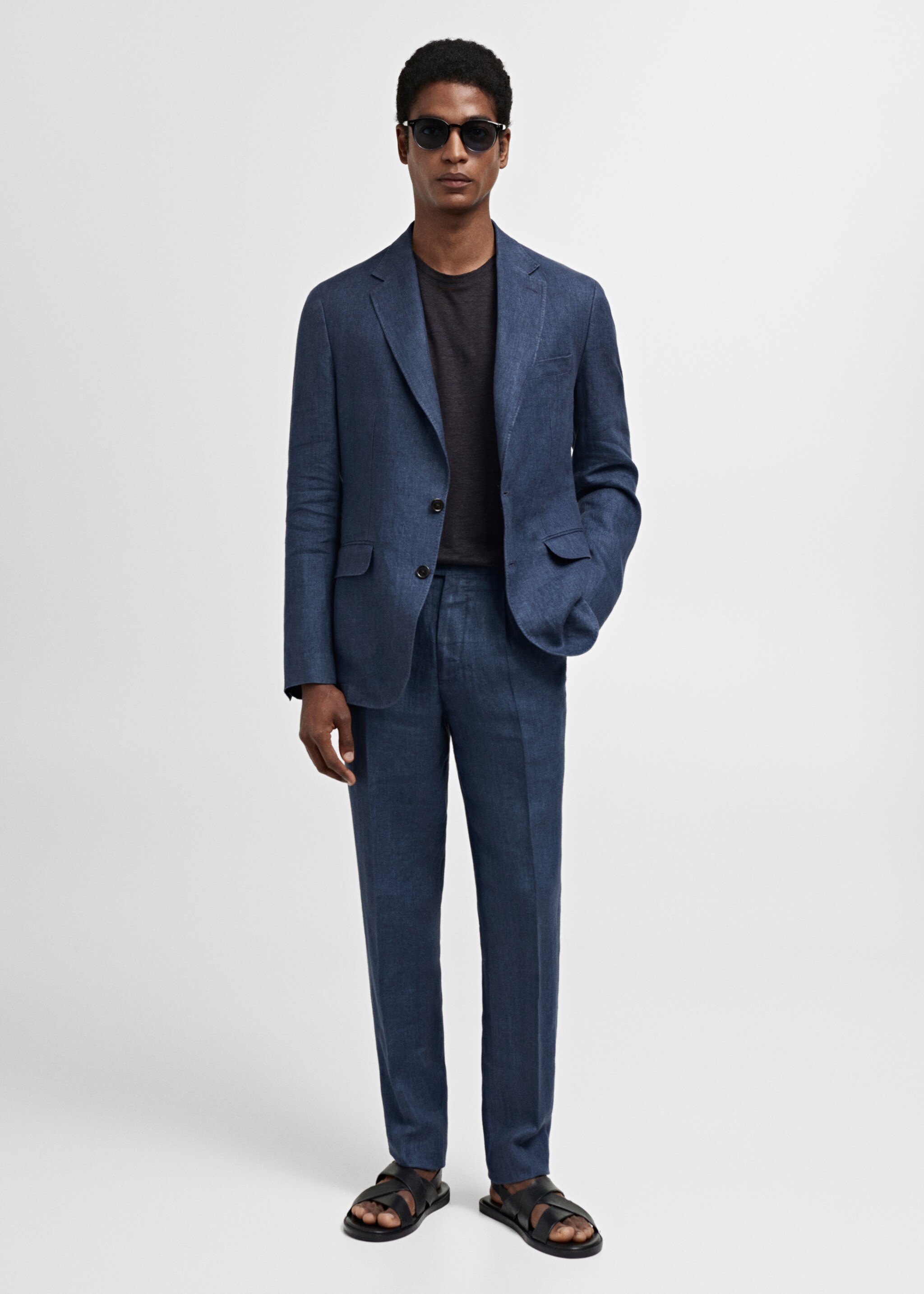 Pantalón traje slim fit 100% lino espiga - Plano general