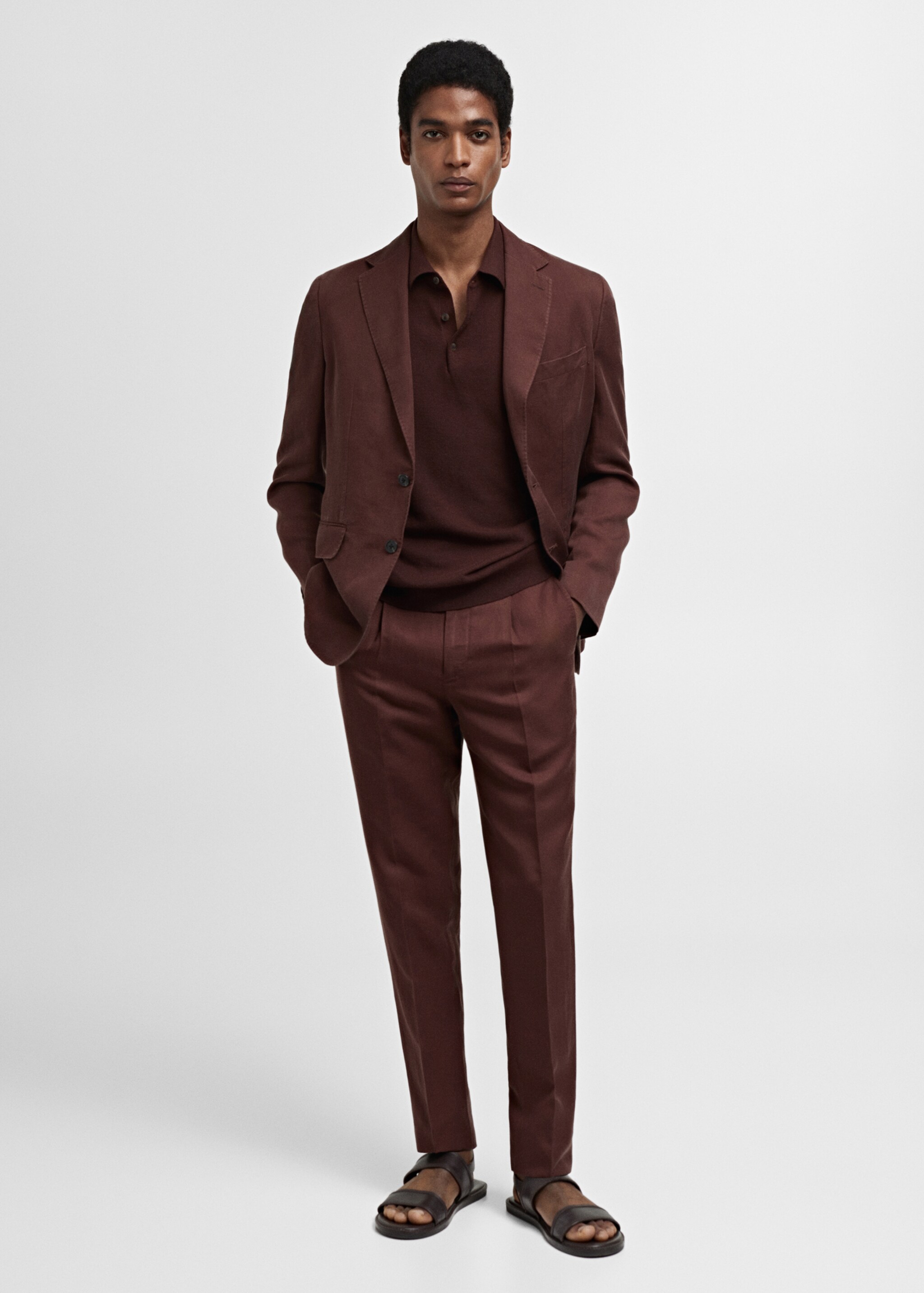 Slim-fit pleated linen trousers - General plane