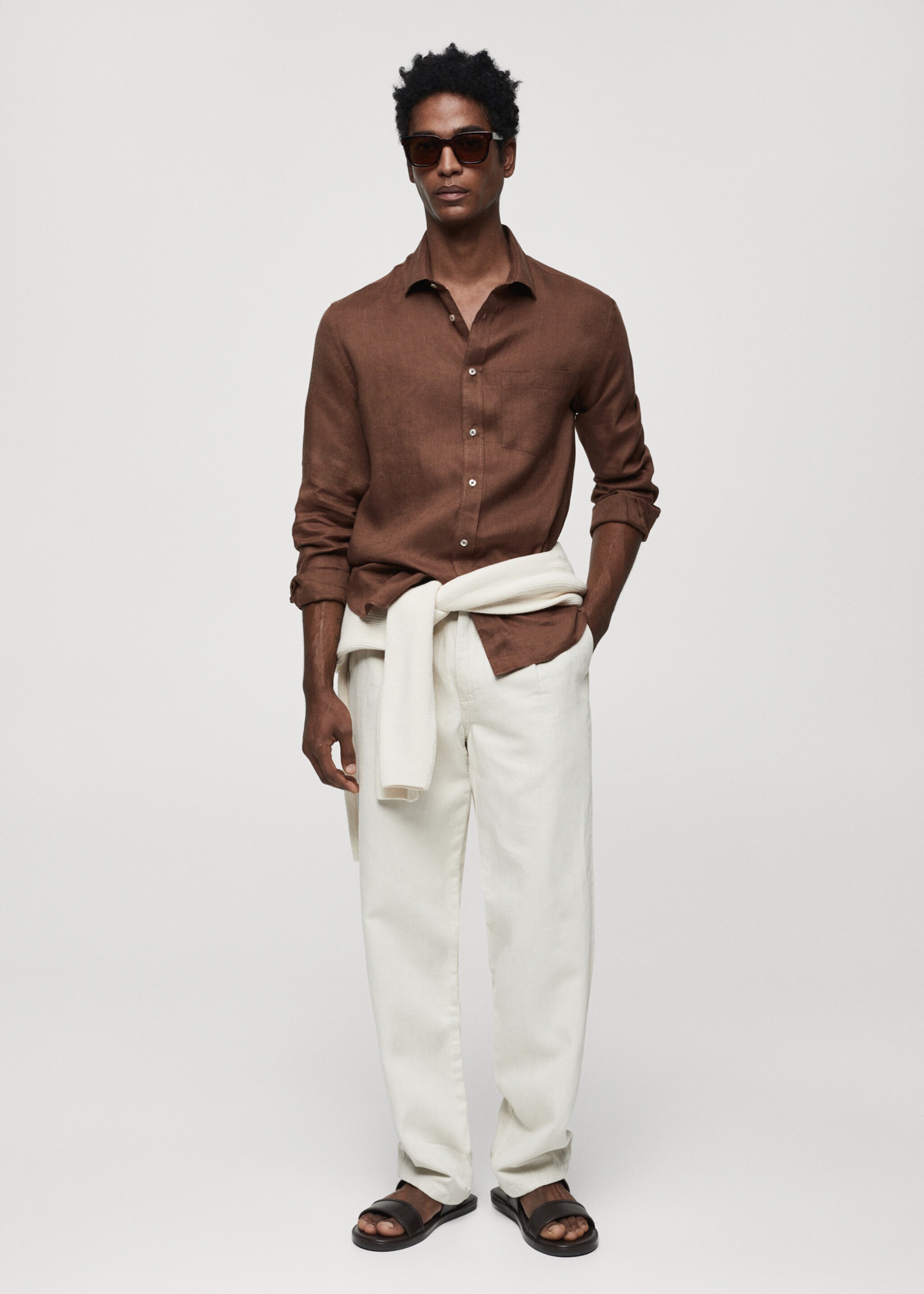 Classic fit 100% linen shirt - General plane, Brown. Ref: 67045982-00.