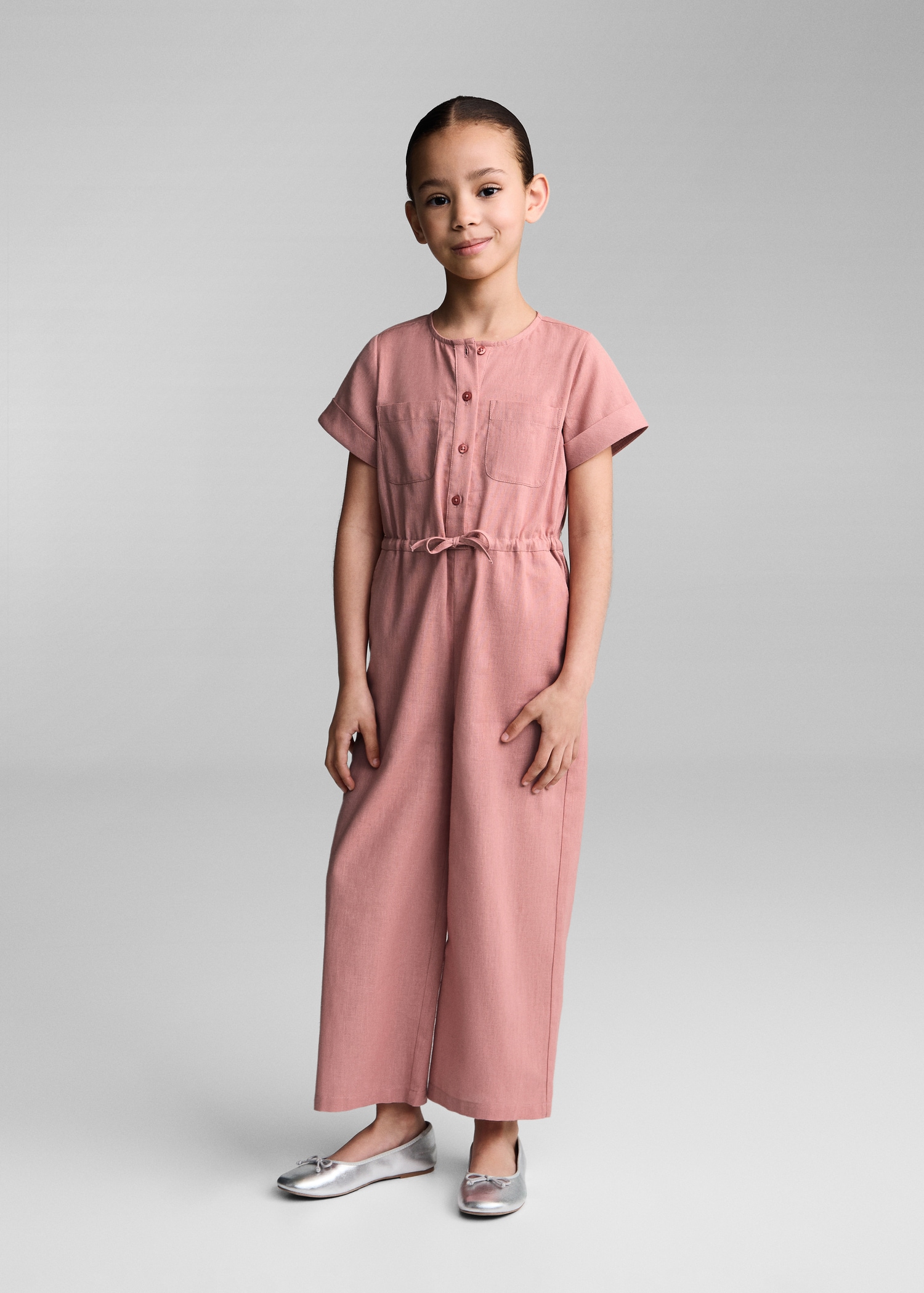 Bow linen jumpsuit Girls MANGO OUTLET Romania - Main Image