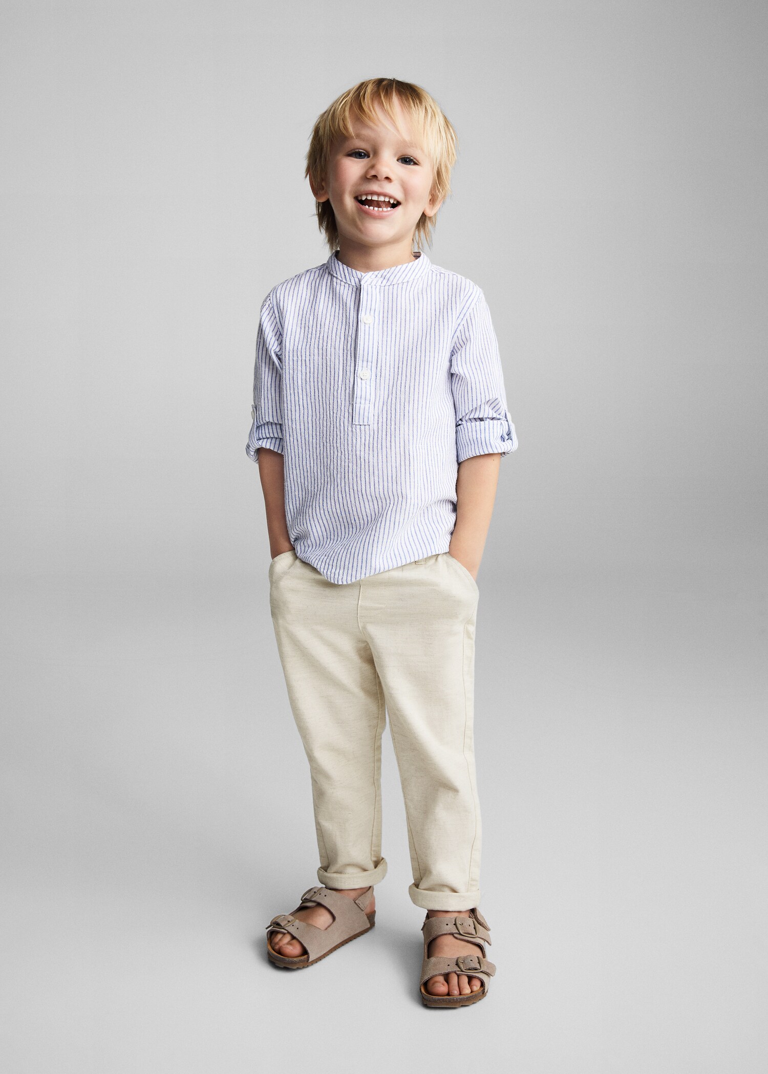 Chemise lin col mao rayures - Plan général