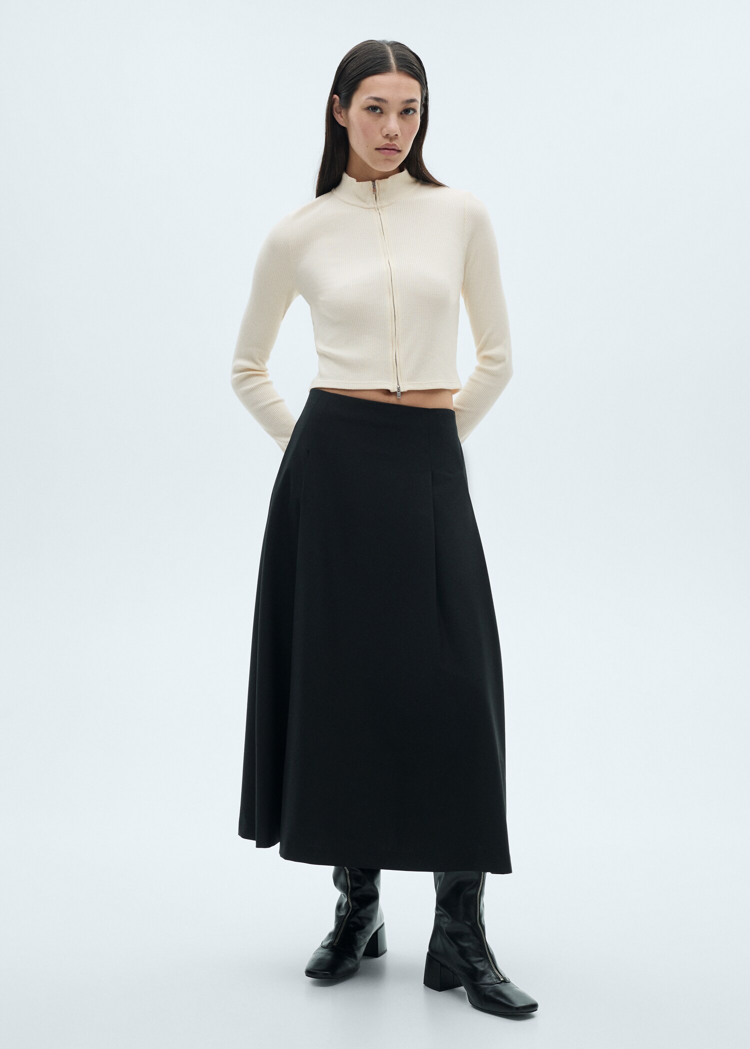 Perkins-neck cardigan with zip - General plane