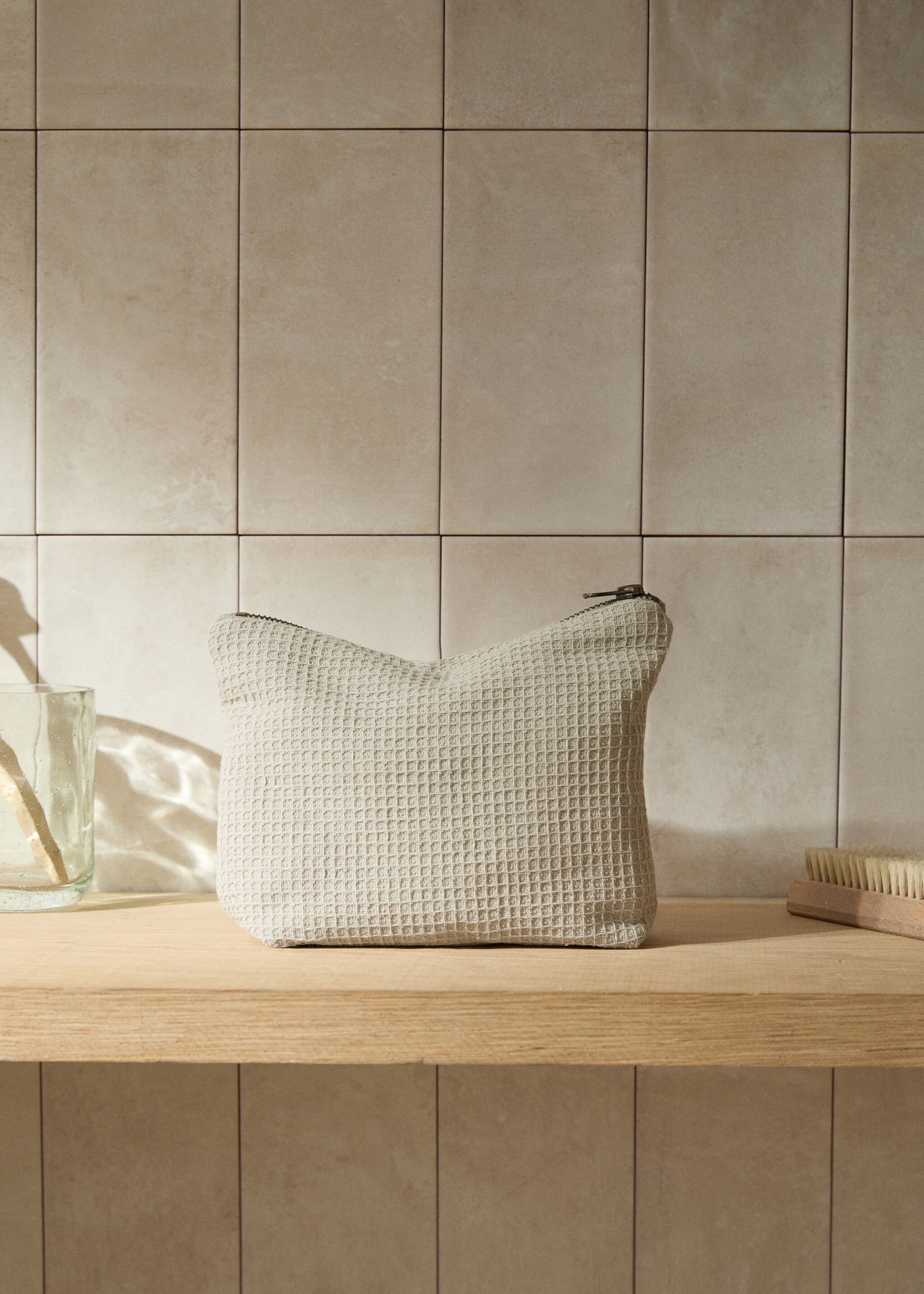 Cotton waffle make-up bag - General plane, Green. Ref: 67046051-00.