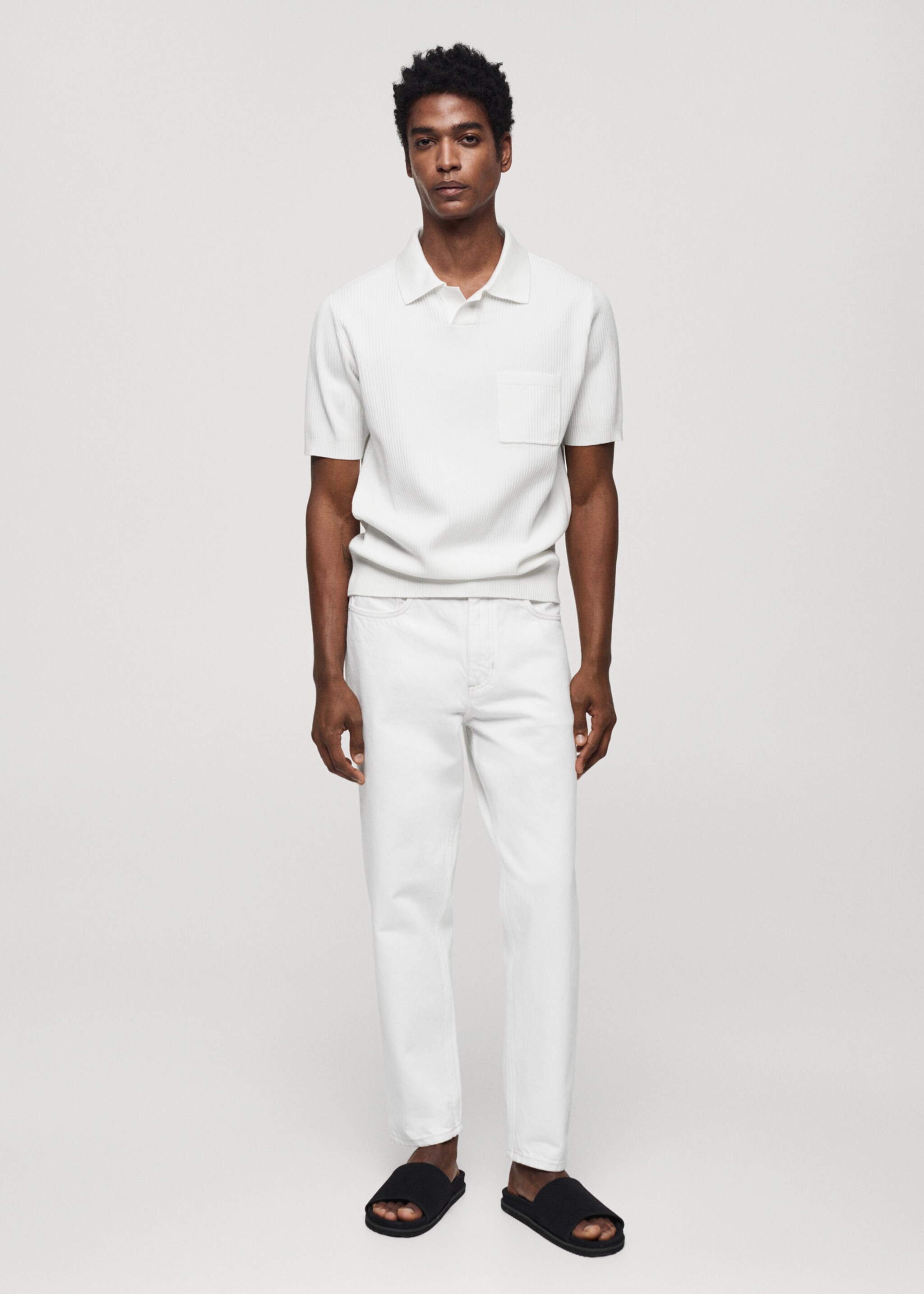 Short-sleeved ribbed polo shirt - General plane, White. Ref: 67046727-00.