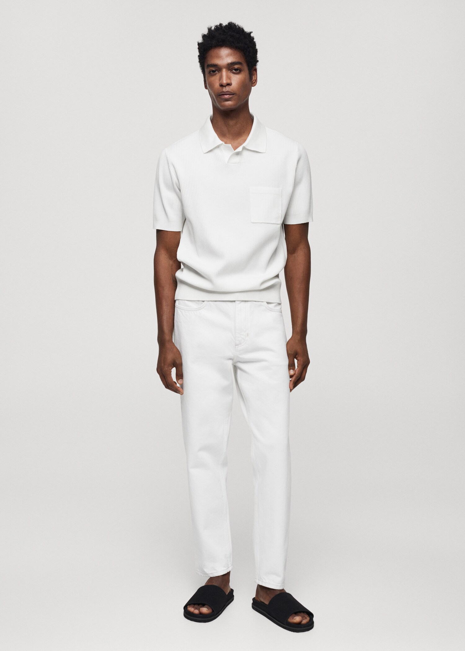 Geripptes Kurzarm-Poloshirt - Allgemeine Ansicht