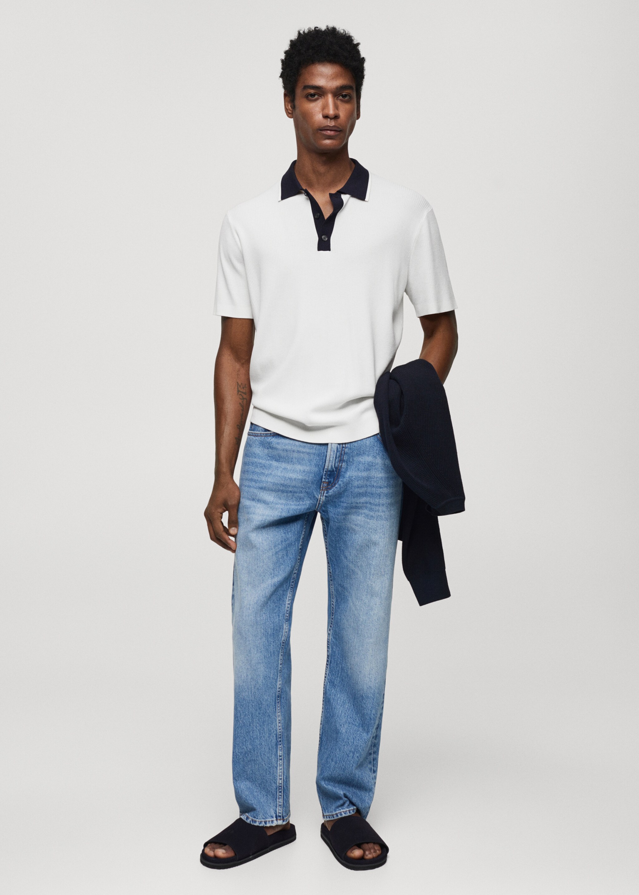 Polo maille col contrastant - Plan général, Blanc. Ref: 67046729-00.