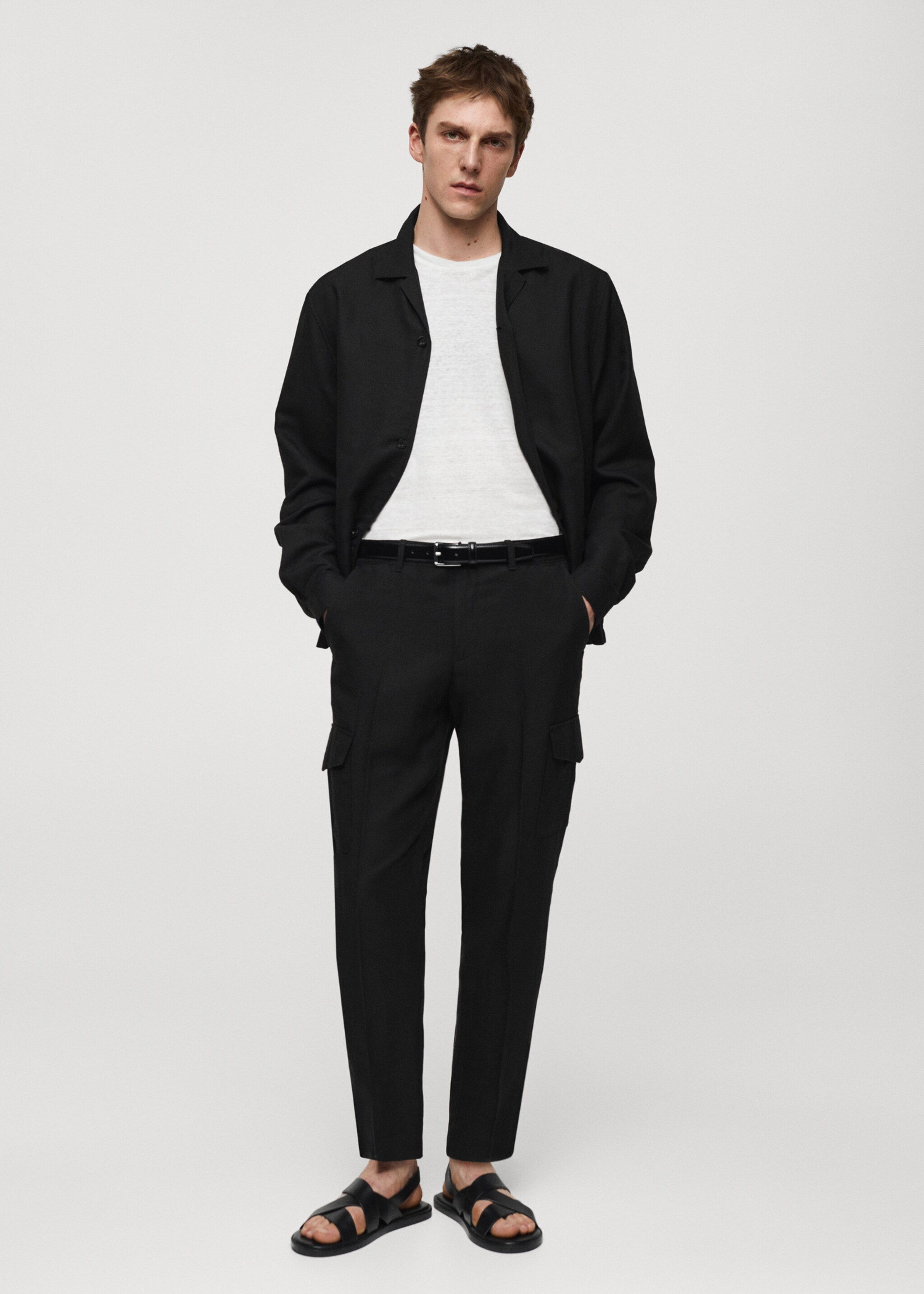 Linen-blend cargo trousers - General plane