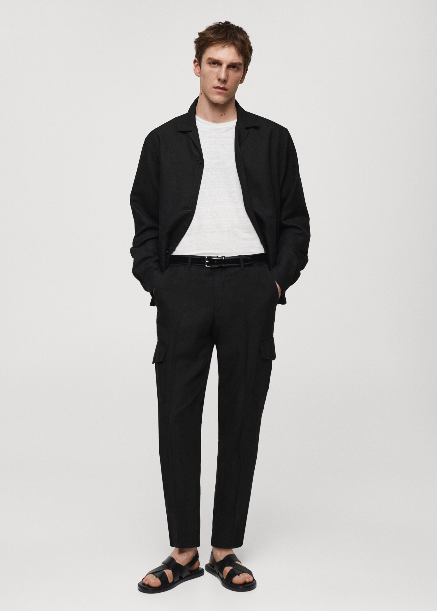 Linen-blend cargo trousers - General plane