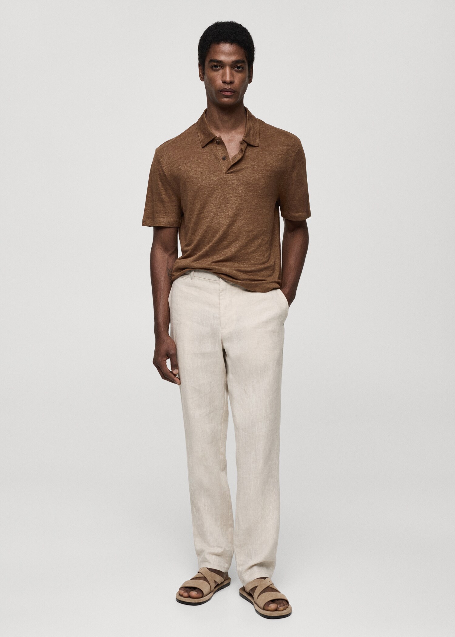 Slim fit 100% linen polo shirt - General plane