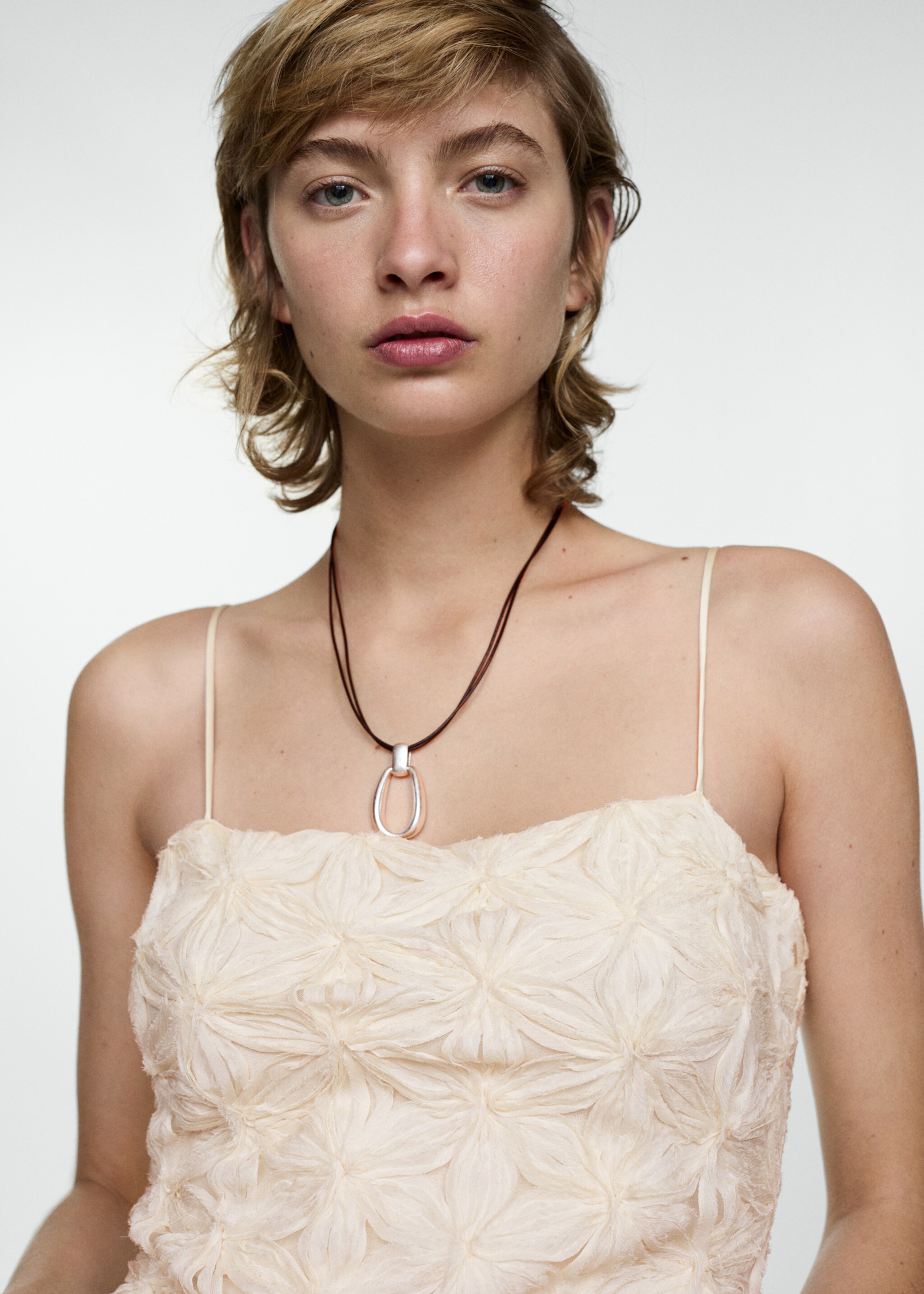 Metal pendant leather necklace - General plane, Silver. Ref: 67047721-00.