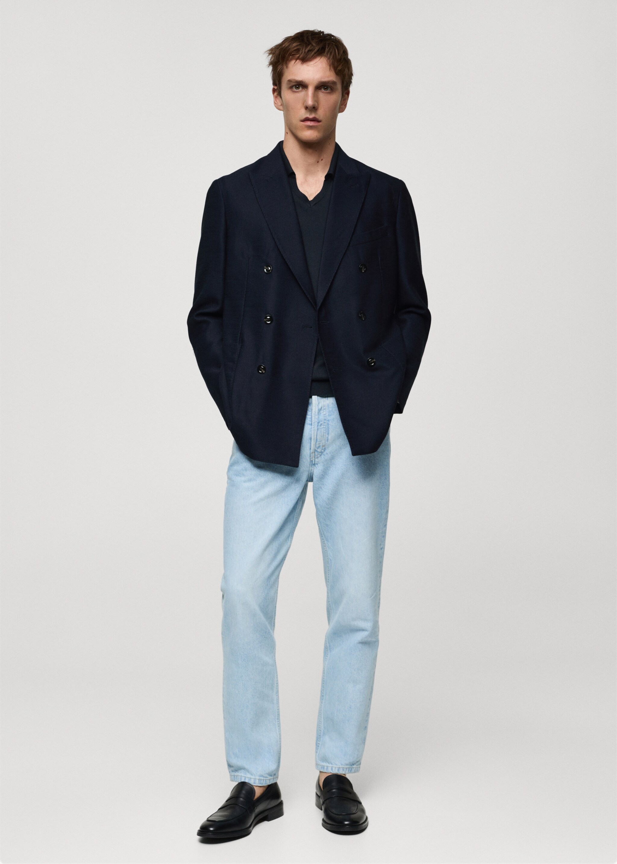 100% virgin wool twill double-breasted jacket - General plane, Dark Navy. Ref: 67048268-00.