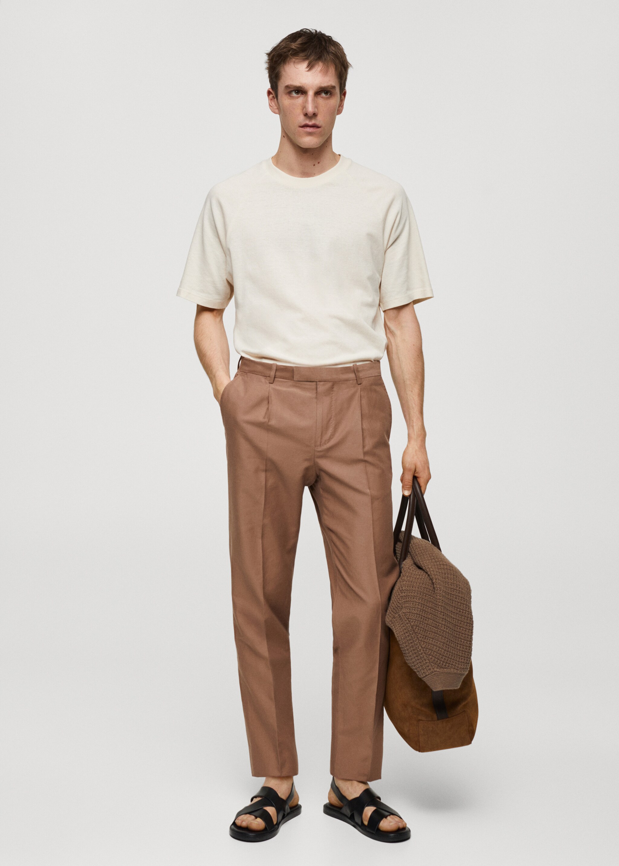 Slim-fit cotton and linen suit trousers - General plane, Burnt Orange. Ref: 67048269-00.