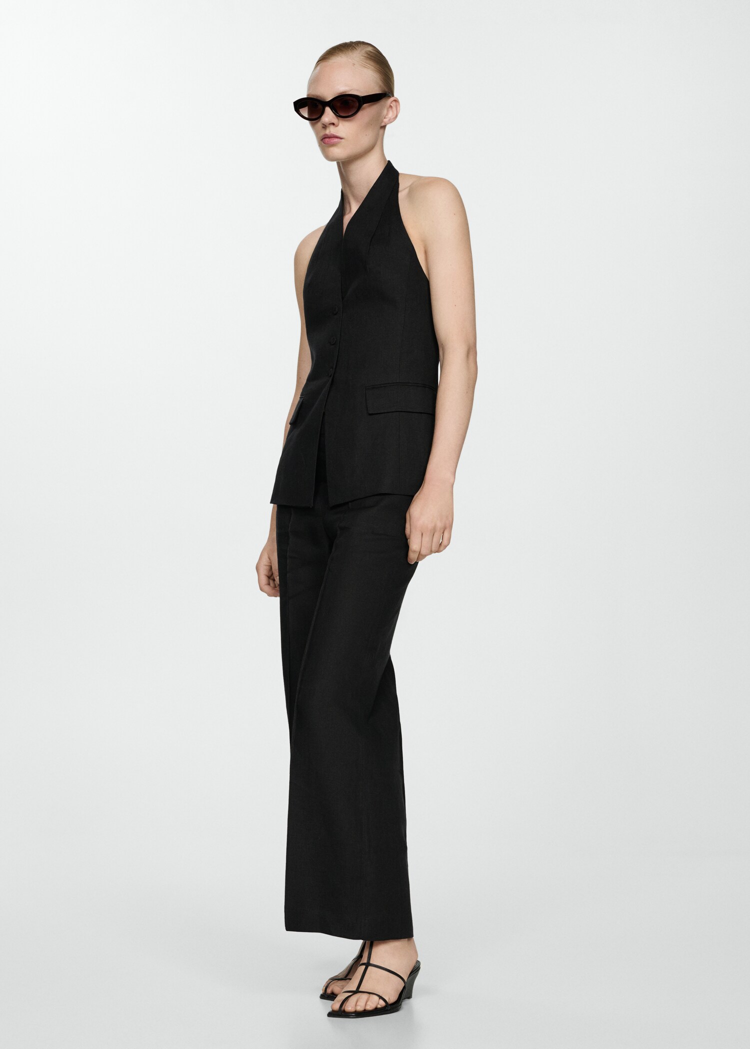 100% linen trousers with pleats - General plane