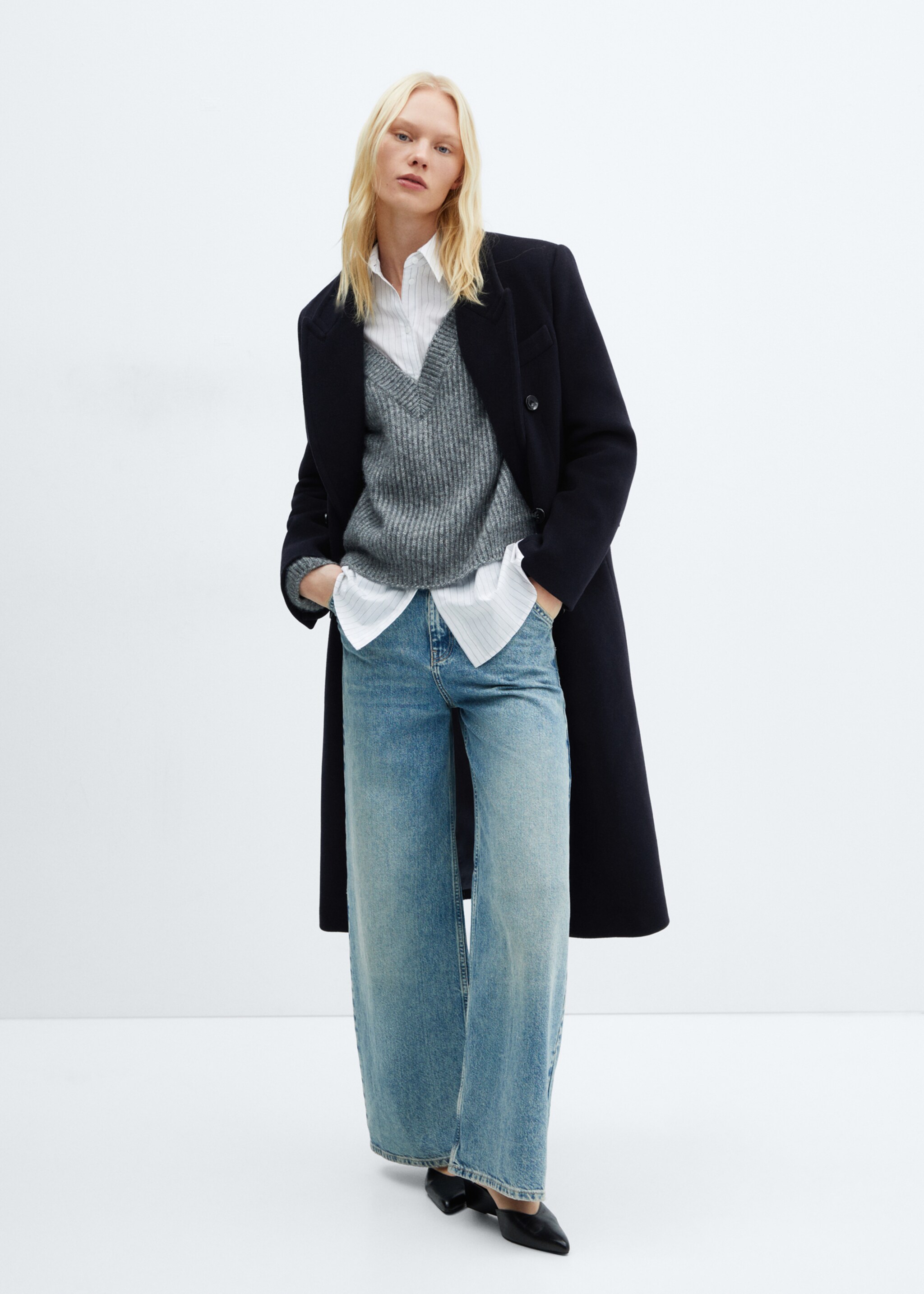 Double-breasted Manteco wool coat - General plane, Dark Navy. Ref: 67050478-00.