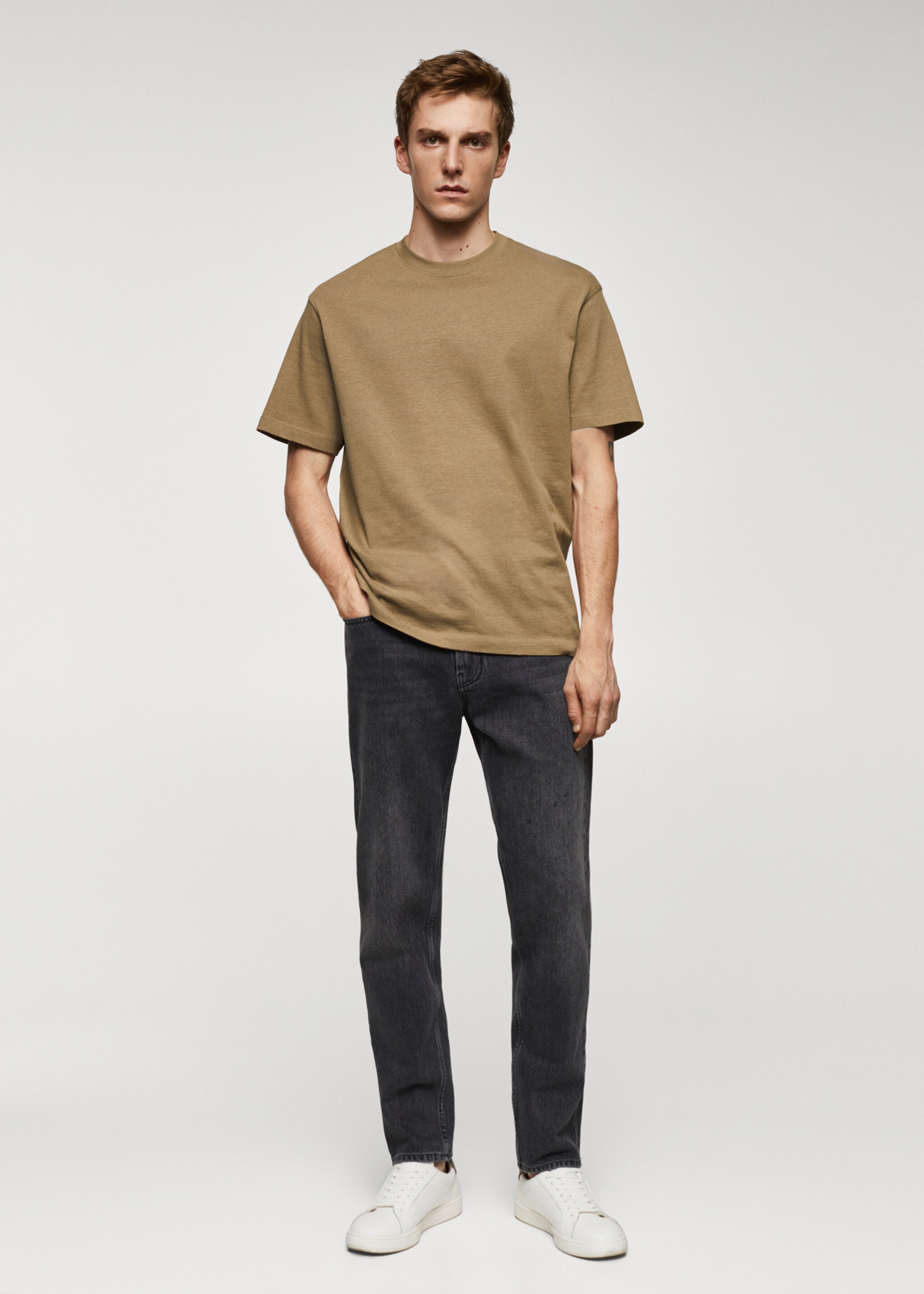 Basic 100% cotton relaxed-fit t-shirt - General plane, Medium Brown. Ref: 67050644-00.