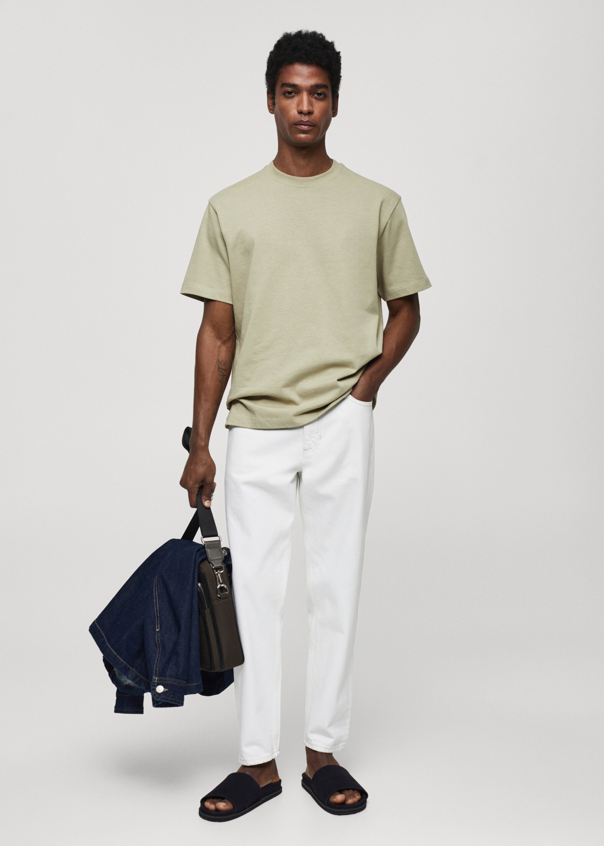 Basic 100% cotton relaxed-fit t-shirt - General plane, Medium Green. Ref: 67050644-00.