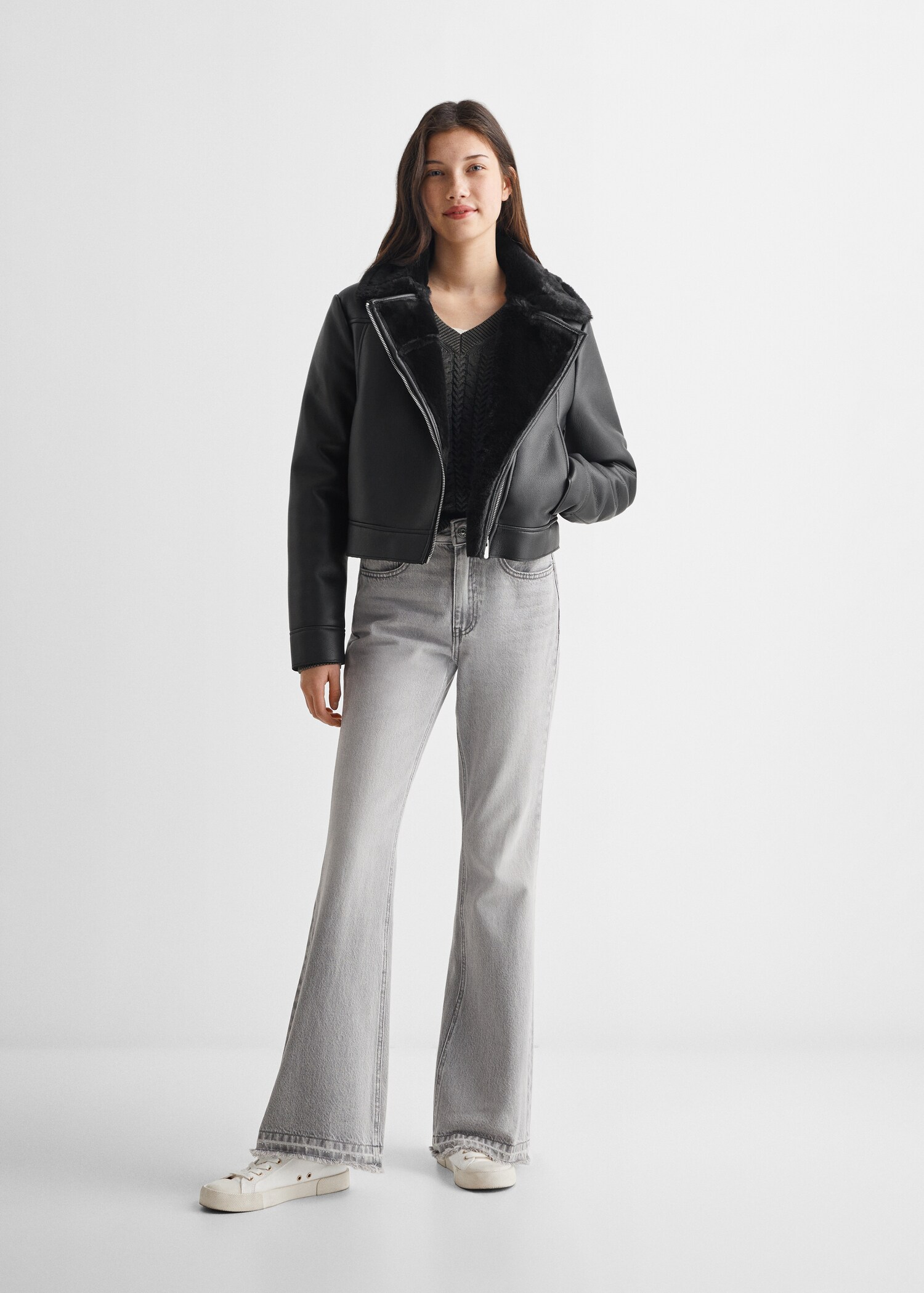 Biker jacket with shearling-effect lining - General plane