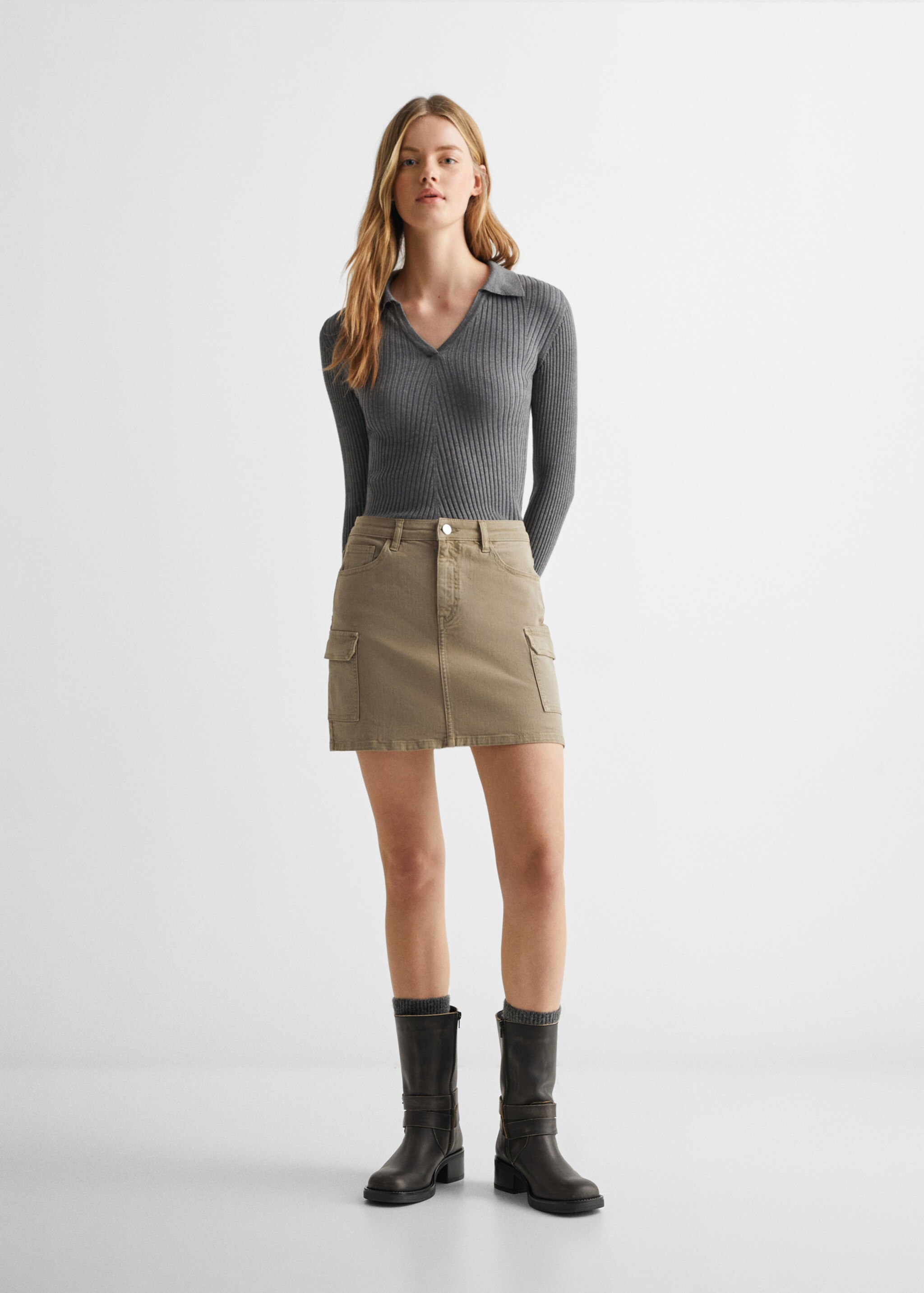 Gerippter Pullover mit Poloshirt-Kragen - Allgemeine Ansicht