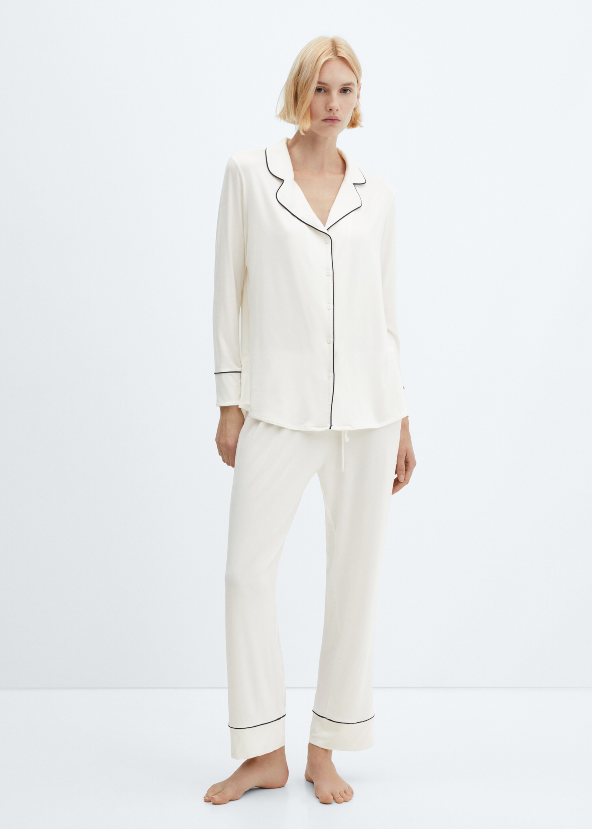 Pyjama shirt with trim - General plane, White. Ref: 67054020-00.