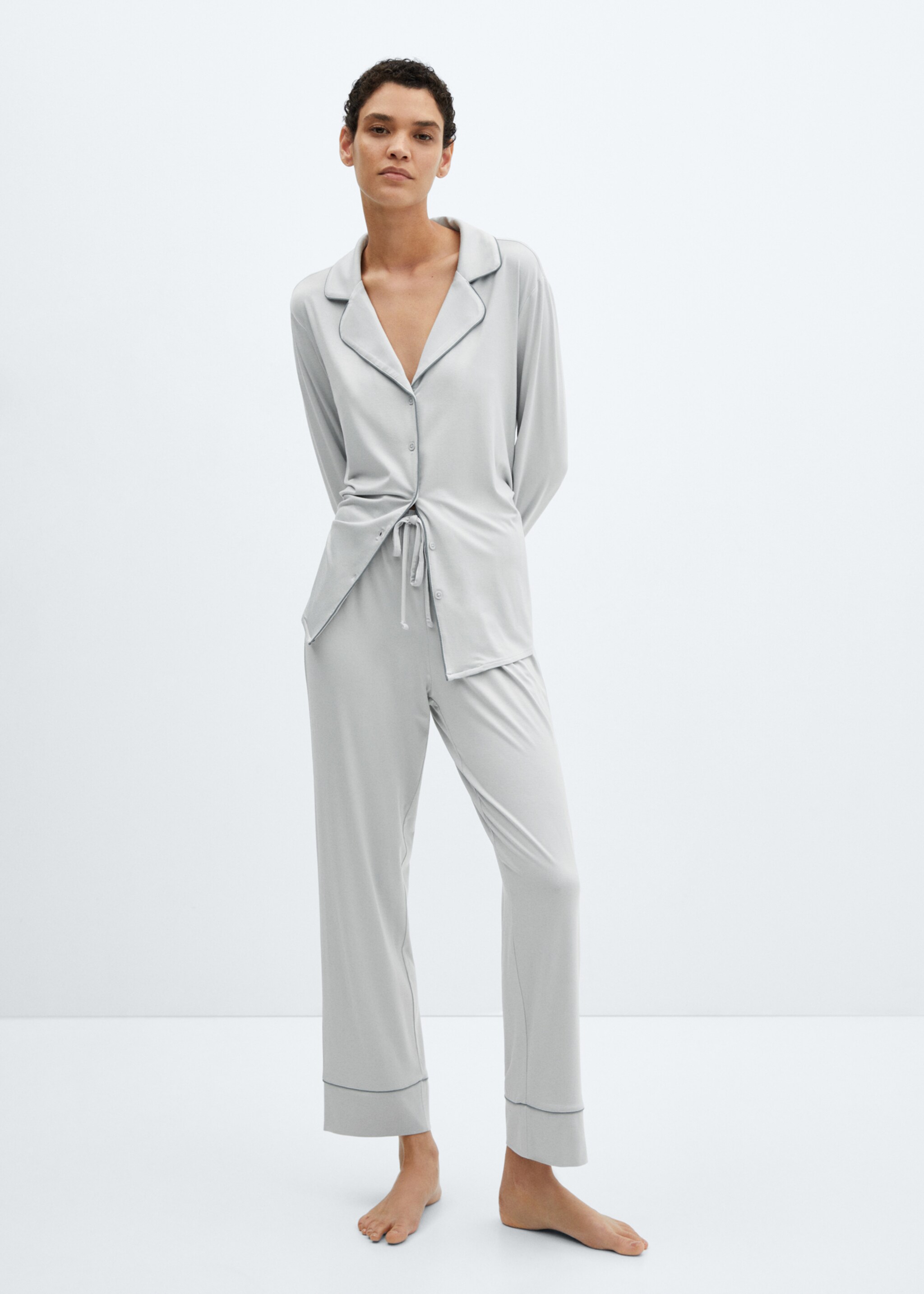 Pyjama shirt with trim - General plane, Light Heather Grey. Ref: 67054020-00.