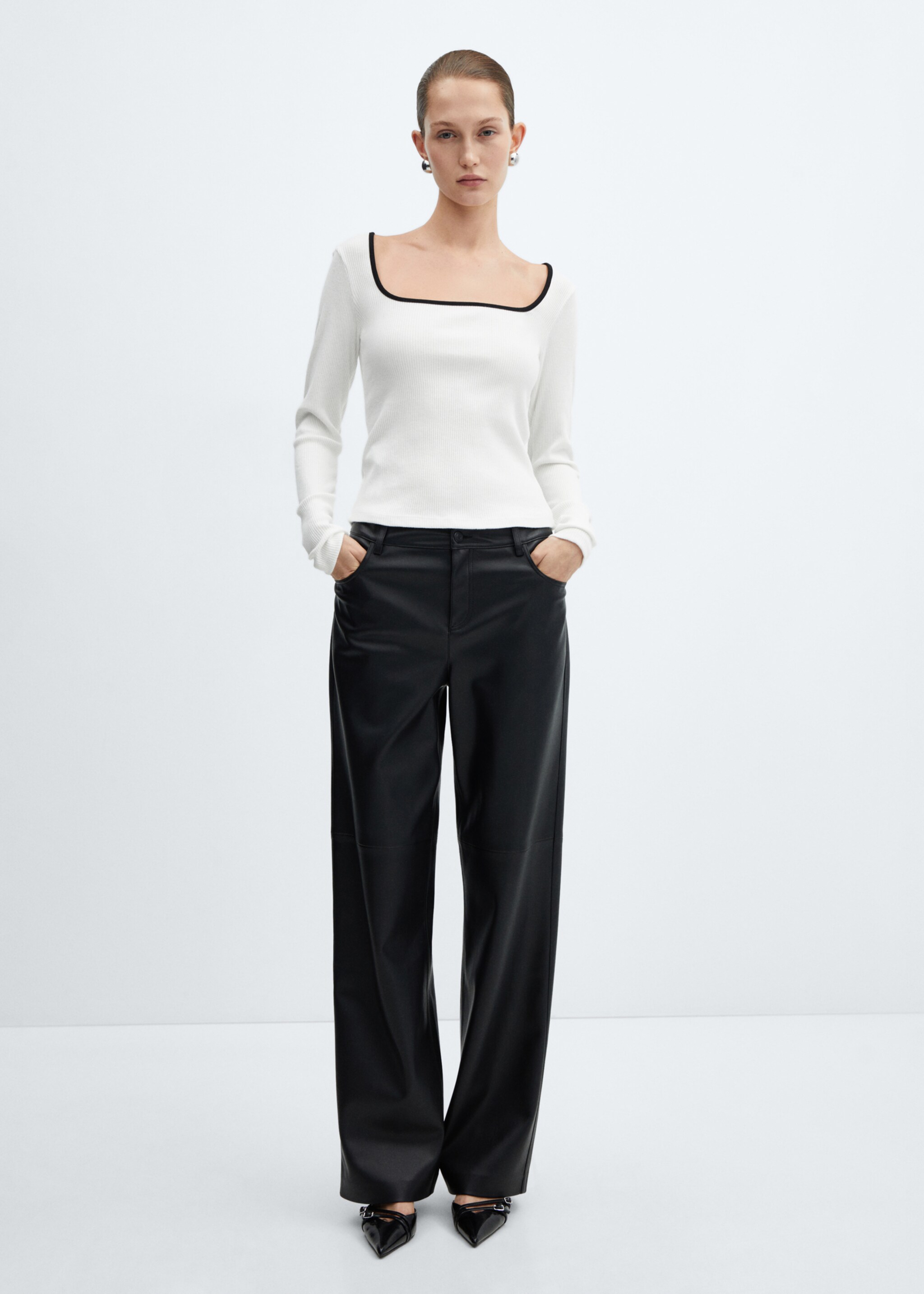 Ribbed Squared neckline t-shirt - General plane, White. Ref: 67054784-00.