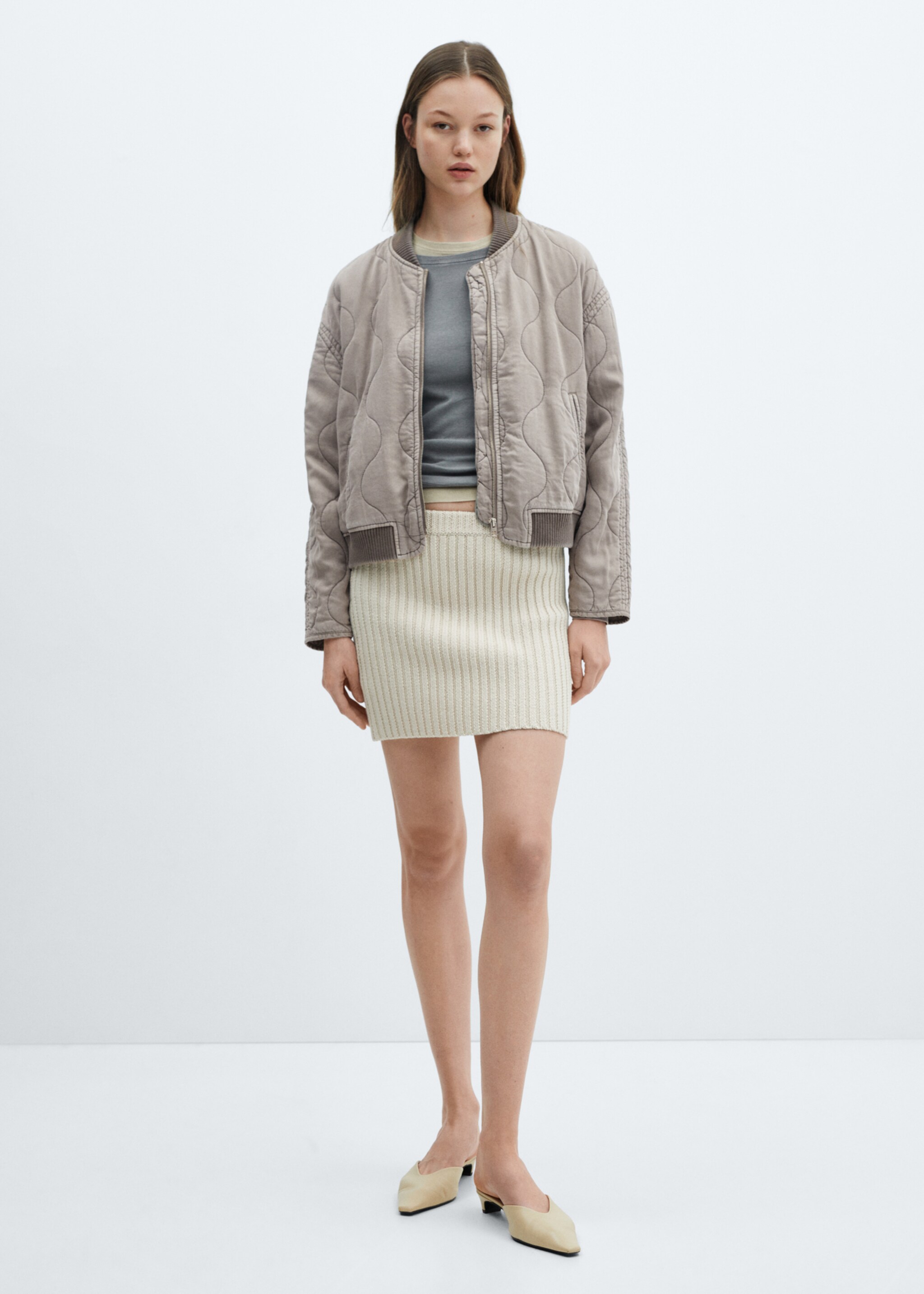 Quilted bomber jacket - General plane, Light Heather Grey. Ref: 67054785-00.