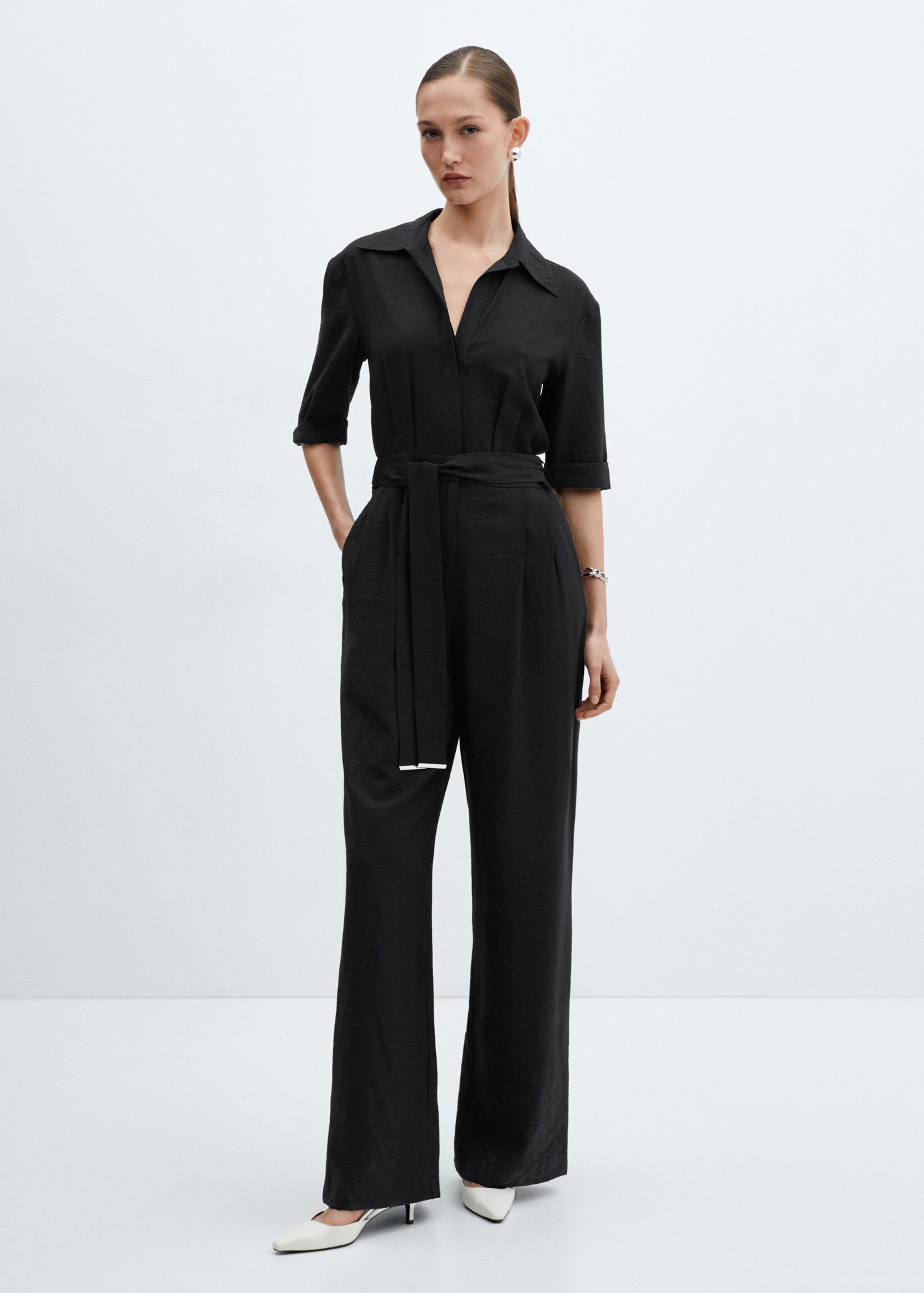 Belt long jumpsuit - General plane, Black. Ref: 67055750-00.