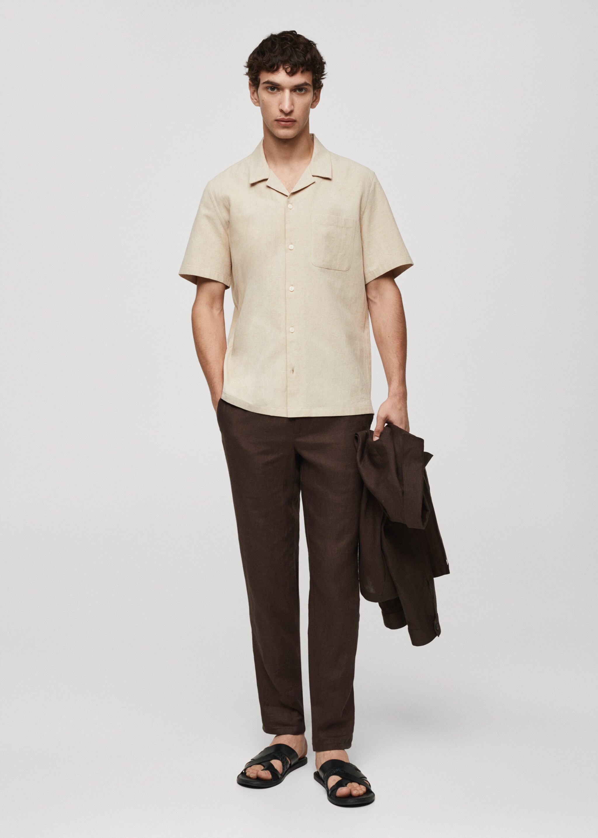 Linen shirt with bowling collar and pocket - General plane