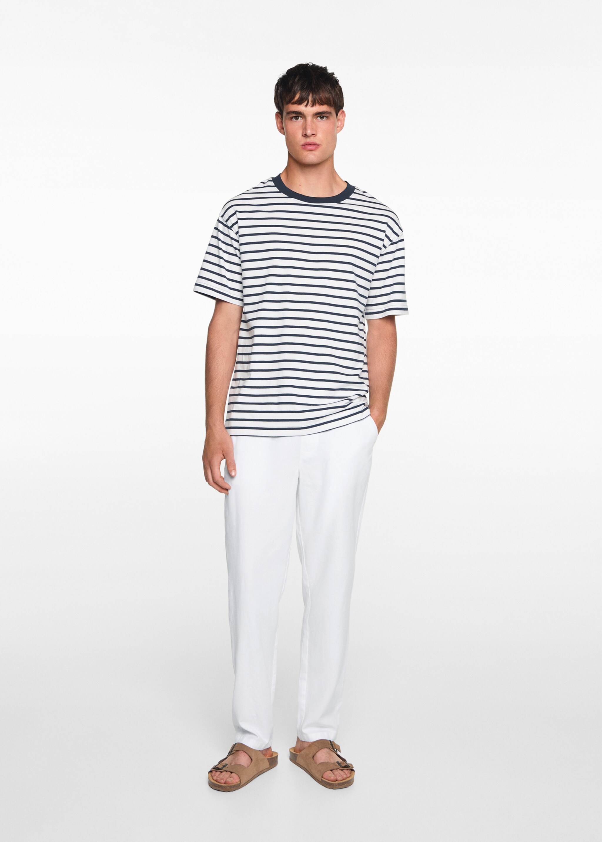 Linen-blend elastic waist trousers - General plane, White. Ref: 67056015-00.