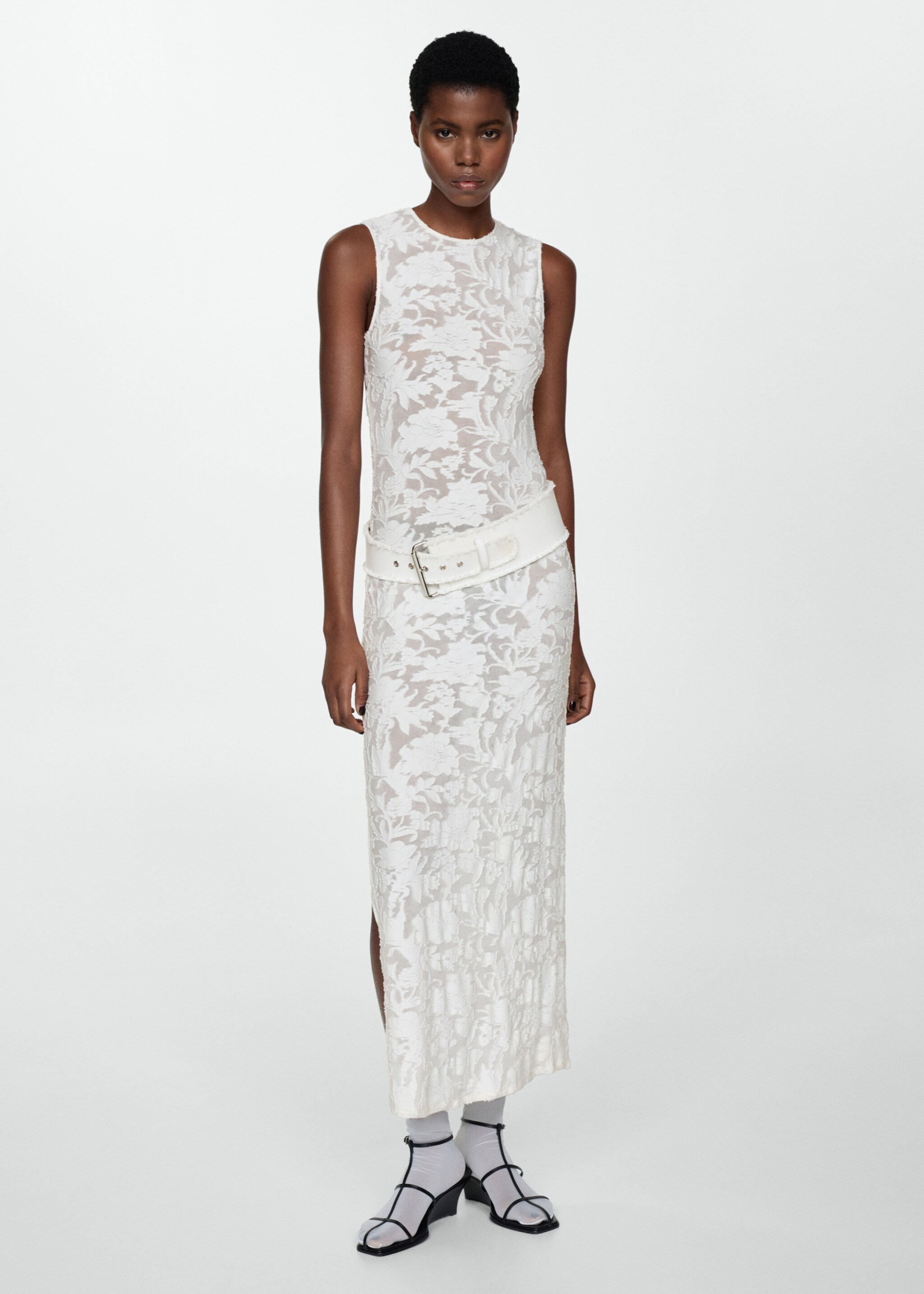 Jacquard-Kleid mit Schlitz - Allgemeine Ansicht