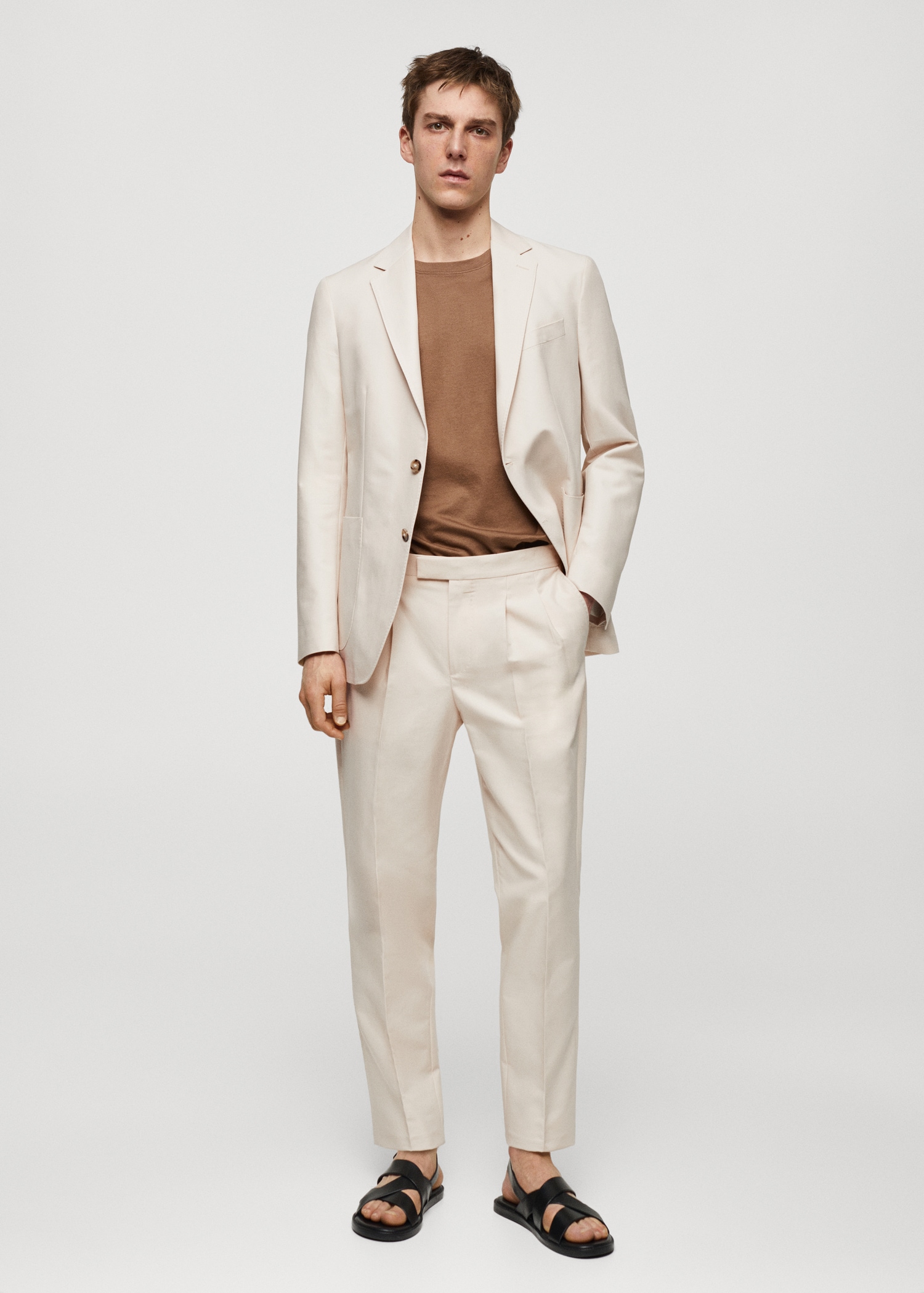 Pantalón traje pinzas slim fit 100% algodón - Plano general