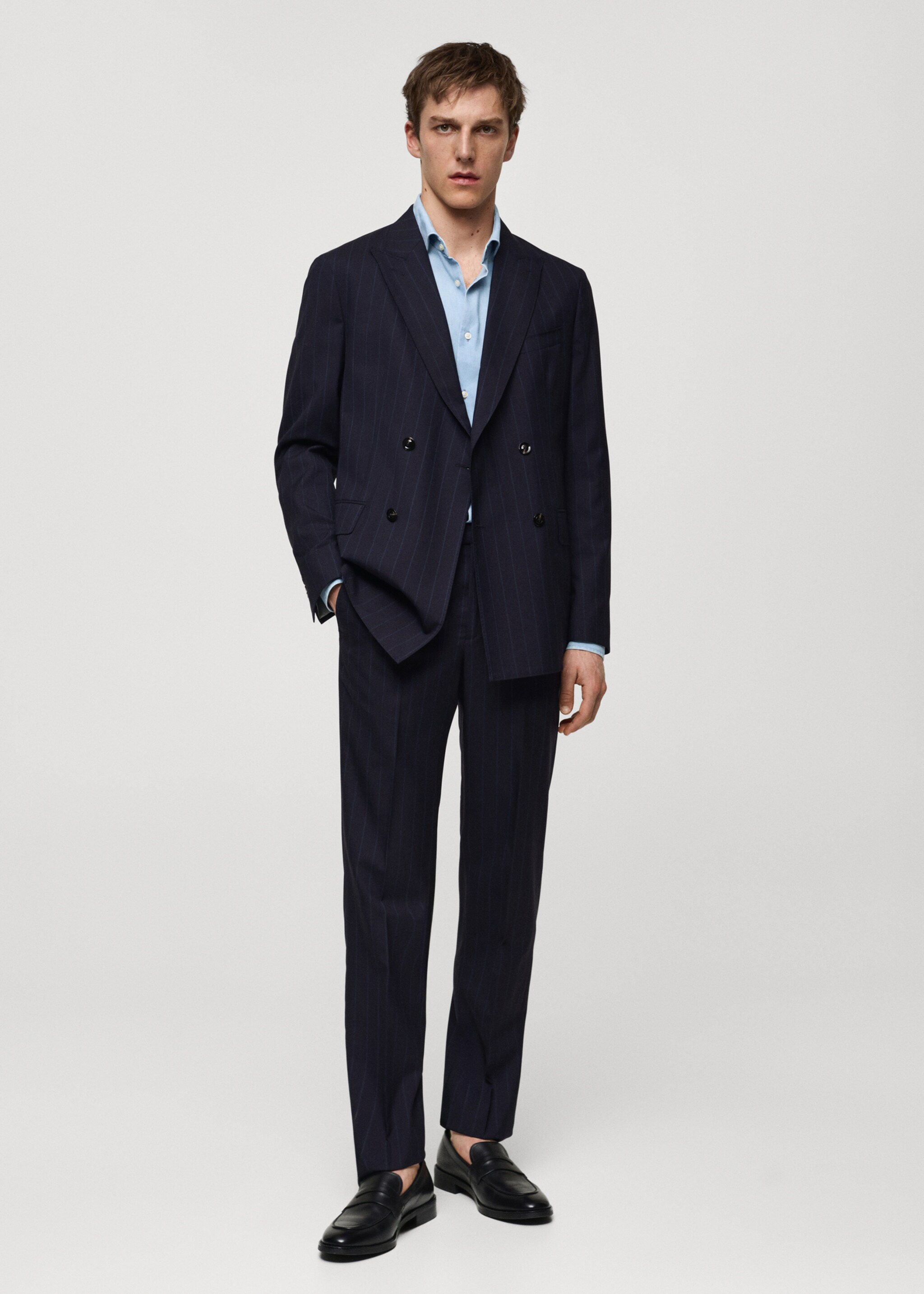 Pinstripe virgin wool suit trousers - General plane, Dark Navy. Ref: 67058268-00.