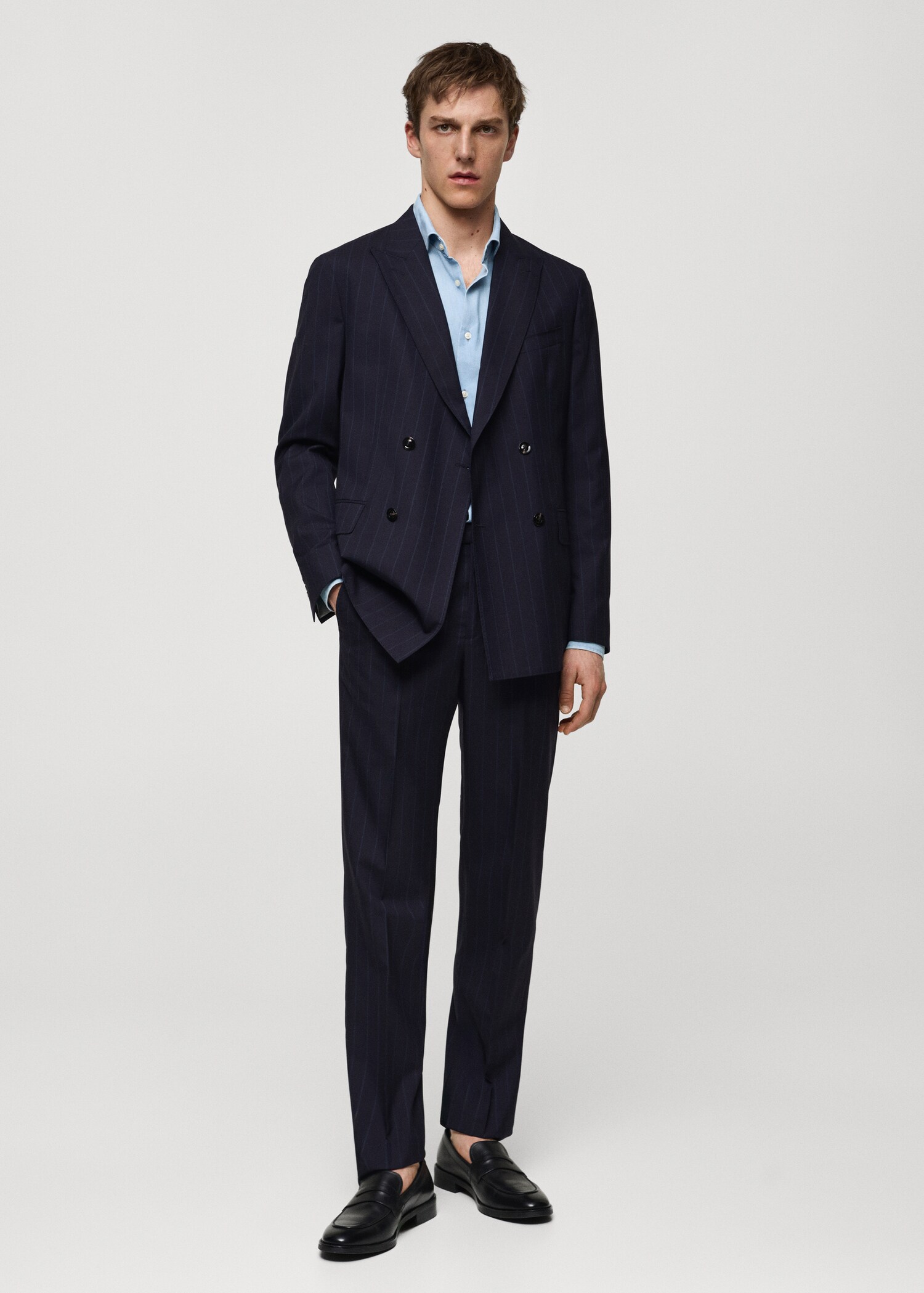 Pinstripe virgin wool suit trousers - General plane