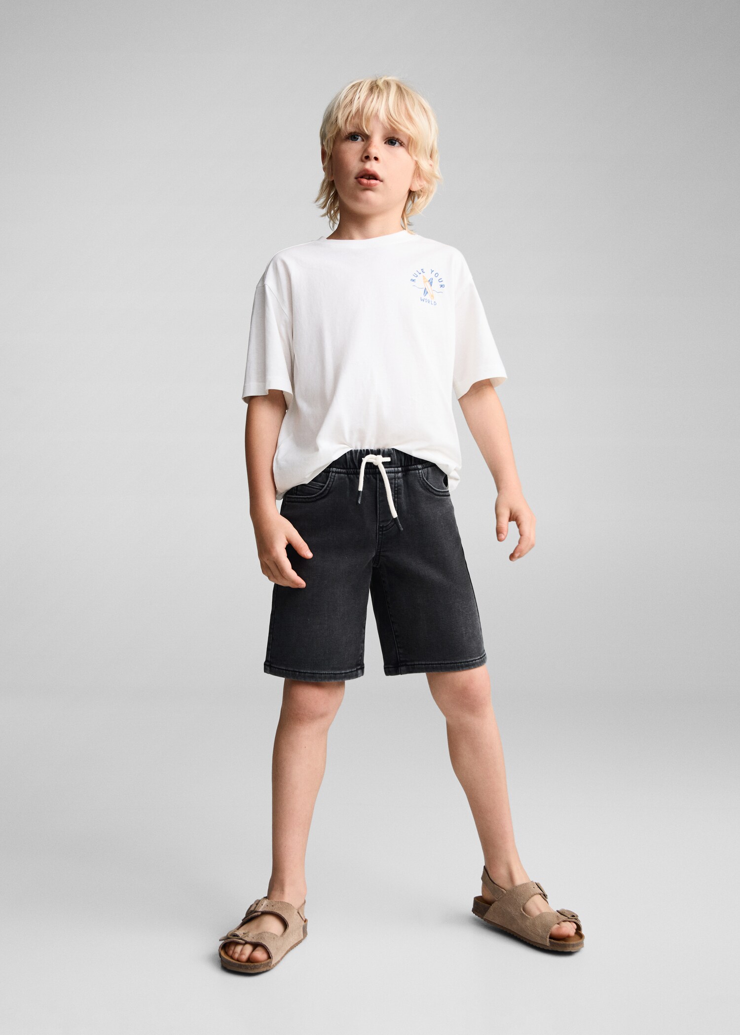 Bermuda denim taille élastique - Plan général