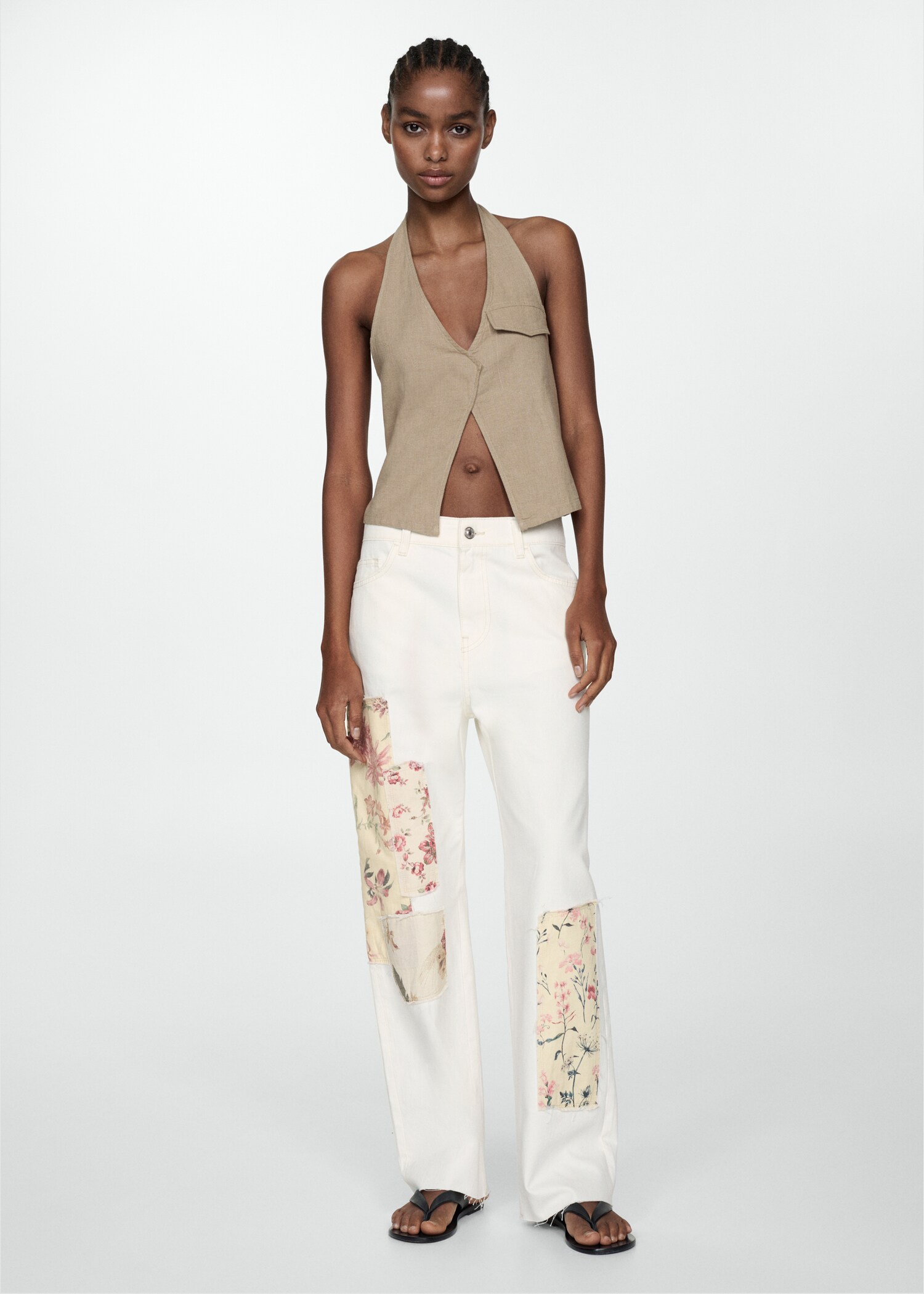 Straight jeans with flower patches - General plane